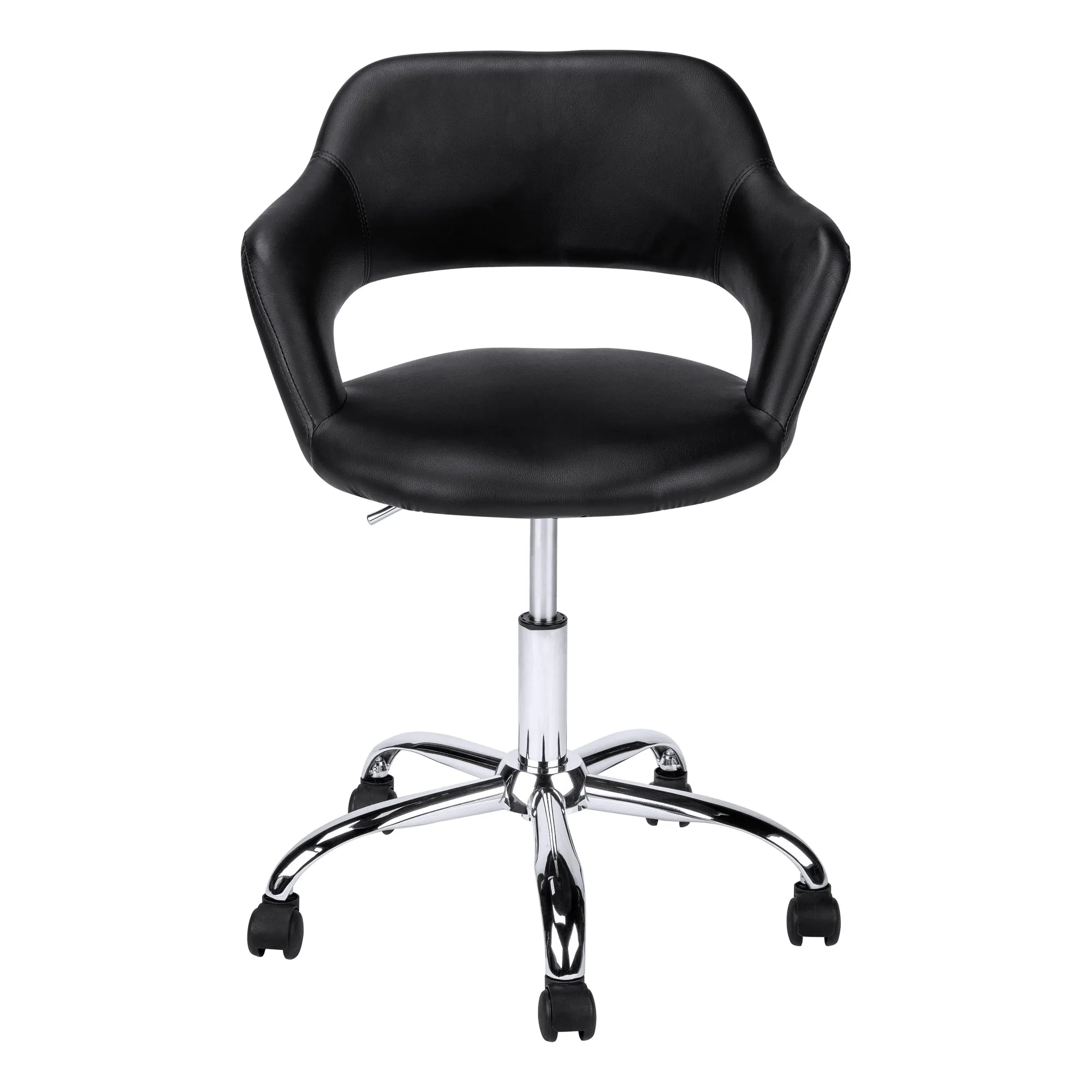 Office Chair, Adjustable Height, Swivel, Ergonomic, Armrests, Computer Desk, Work, Black Leather Look, Chrome Metal, Contemporary, Modern