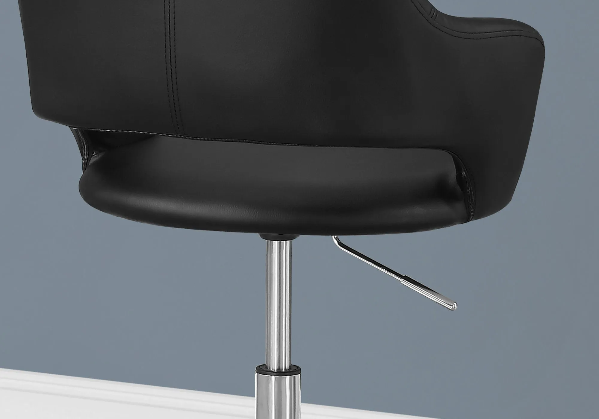 Office Chair, Adjustable Height, Swivel, Ergonomic, Armrests, Computer Desk, Work, Black Leather Look, Chrome Metal, Contemporary, Modern