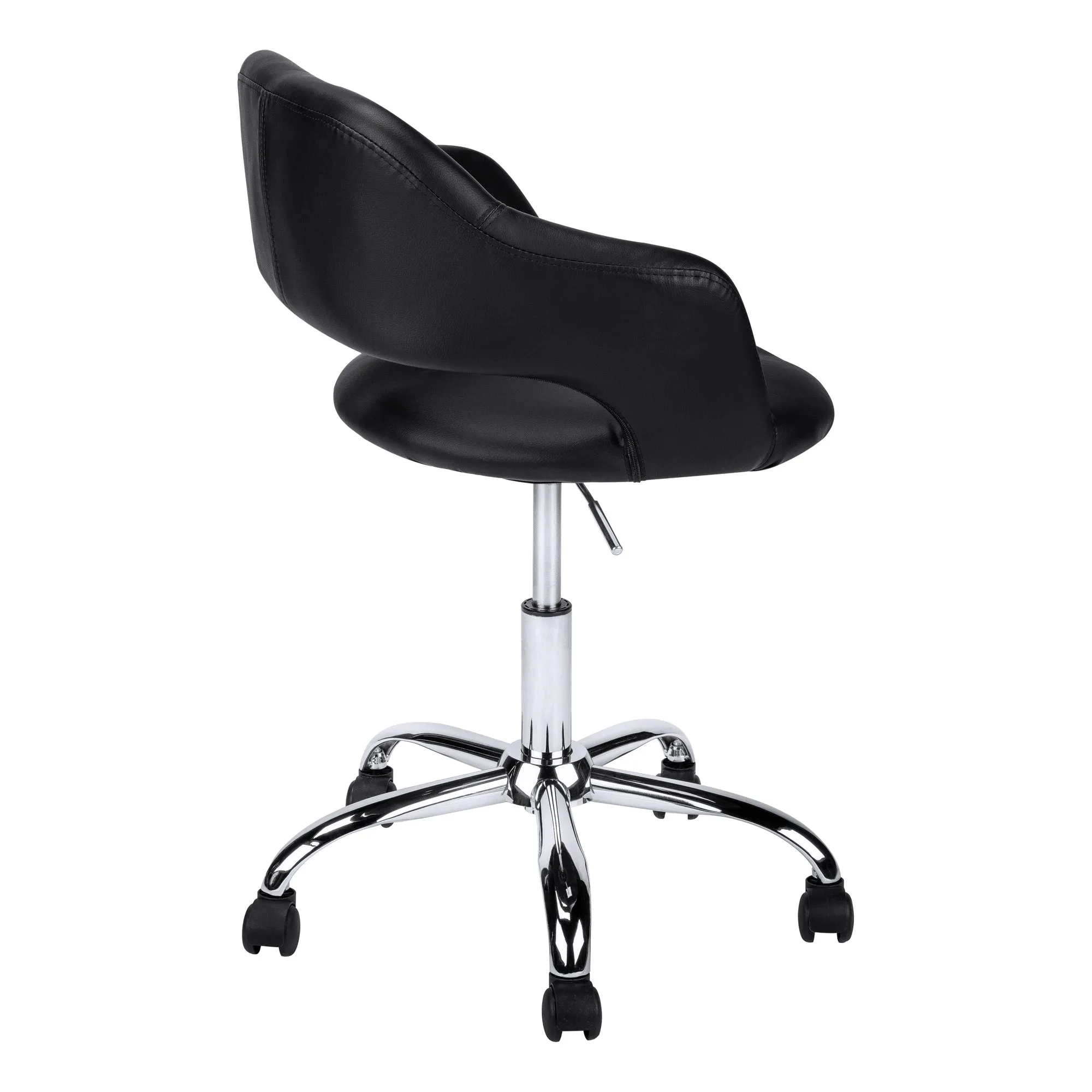 Office Chair, Adjustable Height, Swivel, Ergonomic, Armrests, Computer Desk, Work, Black Leather Look, Chrome Metal, Contemporary, Modern