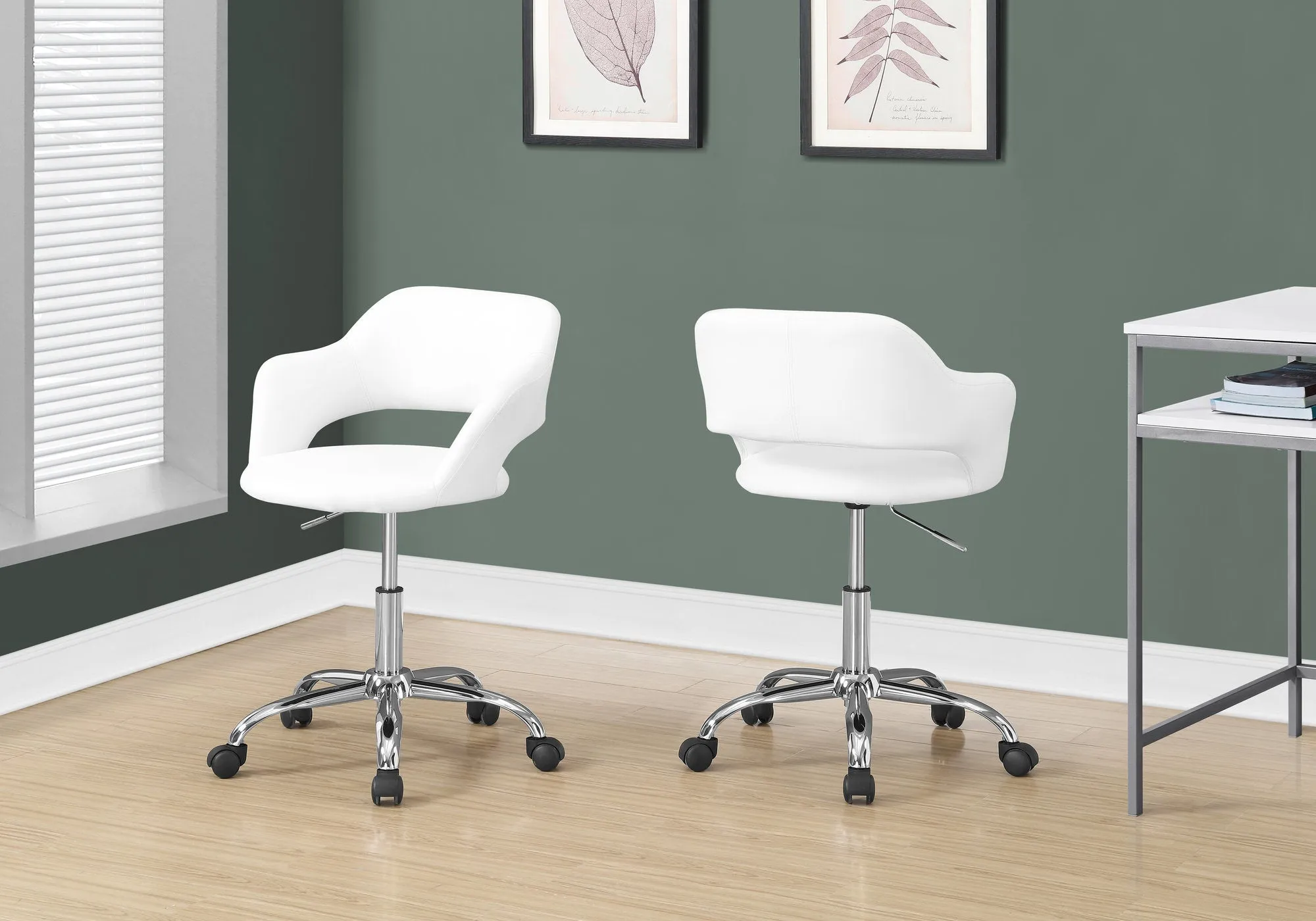 Office Chair, Adjustable Height, Swivel, Ergonomic, Armrests, Computer Desk, Work, White Leather Look, Chrome Metal, Contemporary, Modern