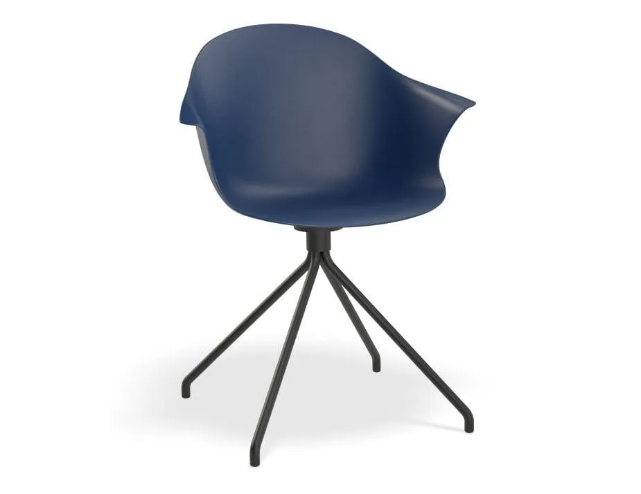 Pebble Armchair Navy Blue with Shell Seat - 4 Post Base with Black Legs