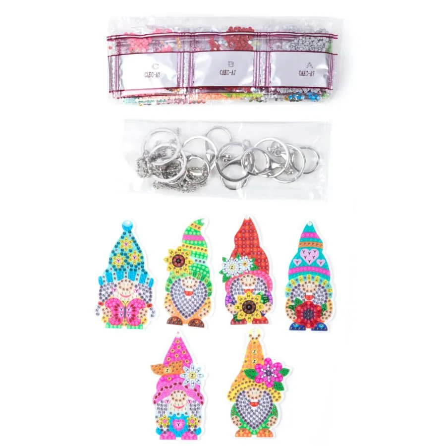 "Garden Gnomes" Crystal Art Keyring Set