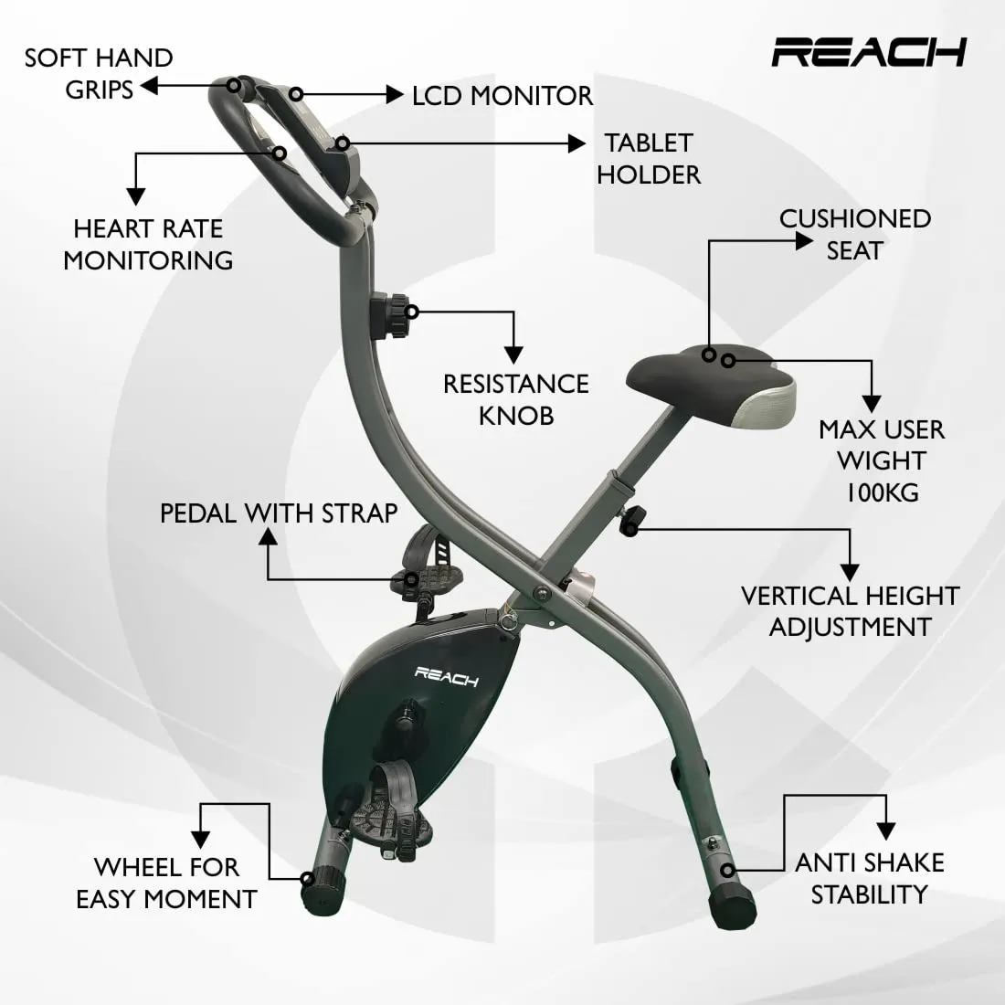 Reach Contempo Foldable Exercise Cycle Perfect for Home Gym | X-Bike | Best Exercise Bike for Full Body Cardio Workouts.