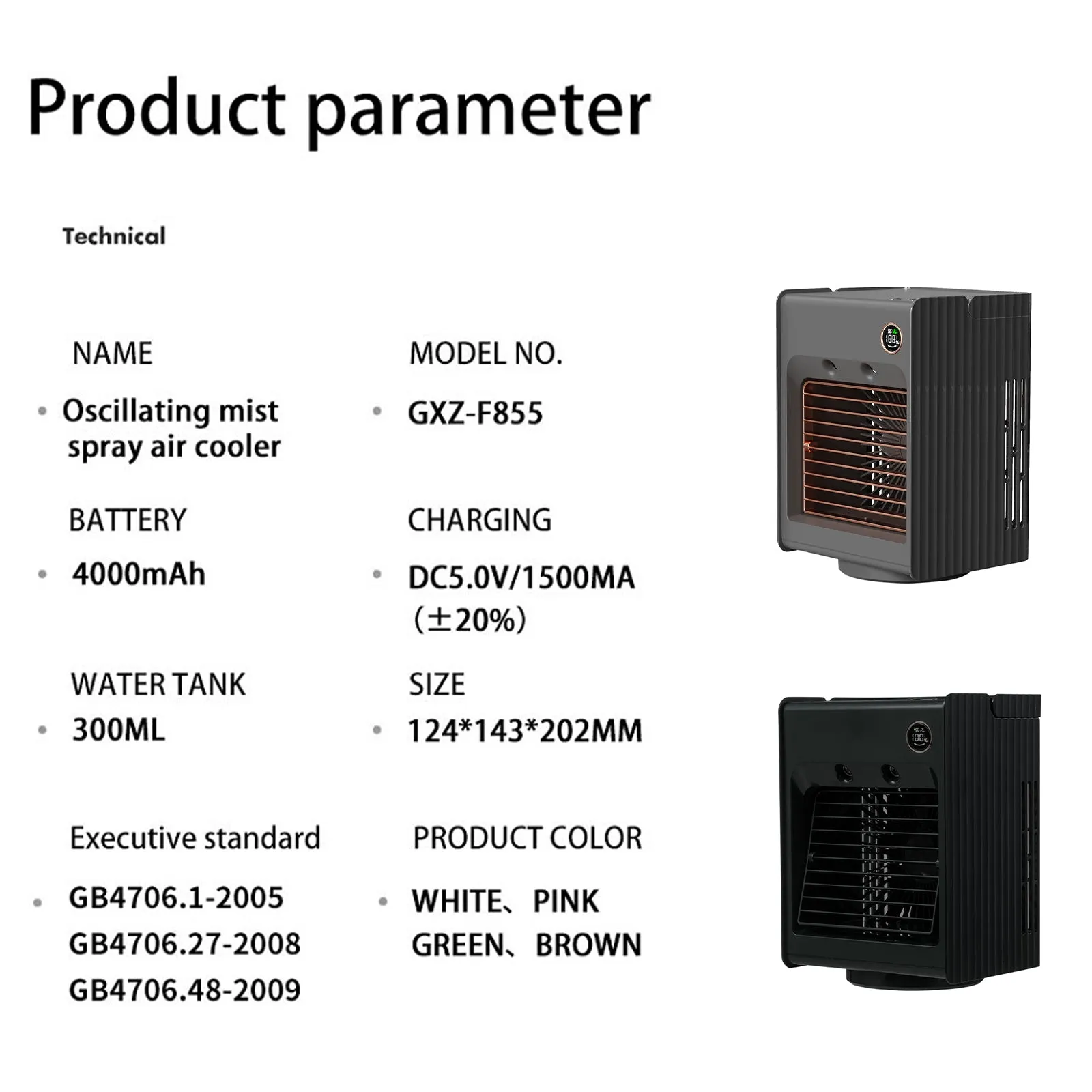 Rechargeable Desktop Air Cooler and Portable Fan 3-Speed Evaporative with 300ml Water Tank