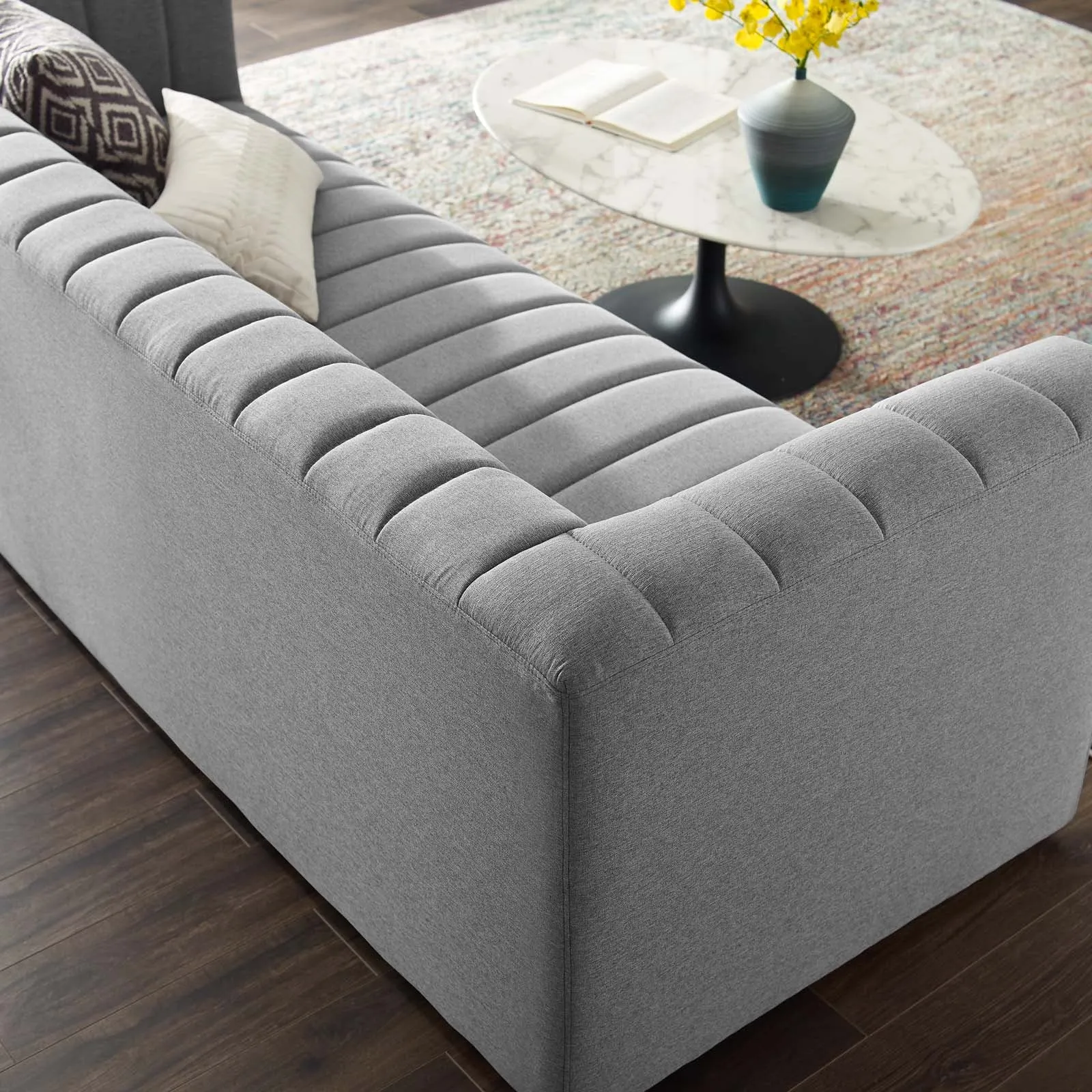 Reflection Channel Tufted Upholstered Fabric Sofa