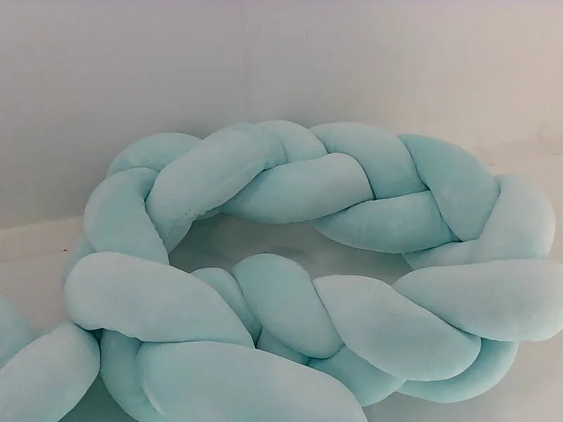 Soft Light Blue Braided Crib Bumper for Baby Nursery