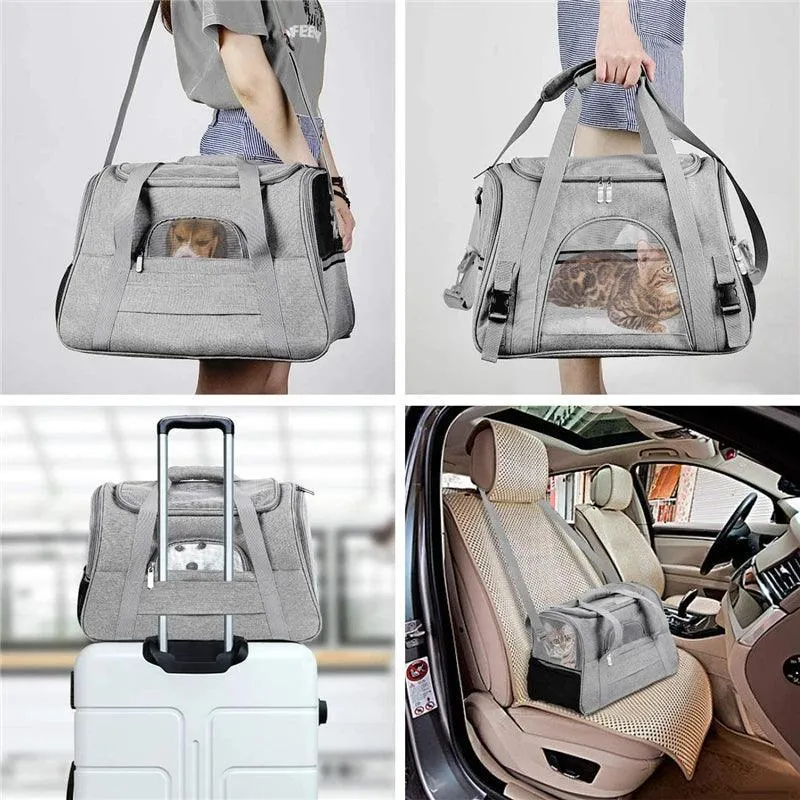 Soft Pet Carrier: Stylish Travel Bag with Secure Zippers for Happy Pets