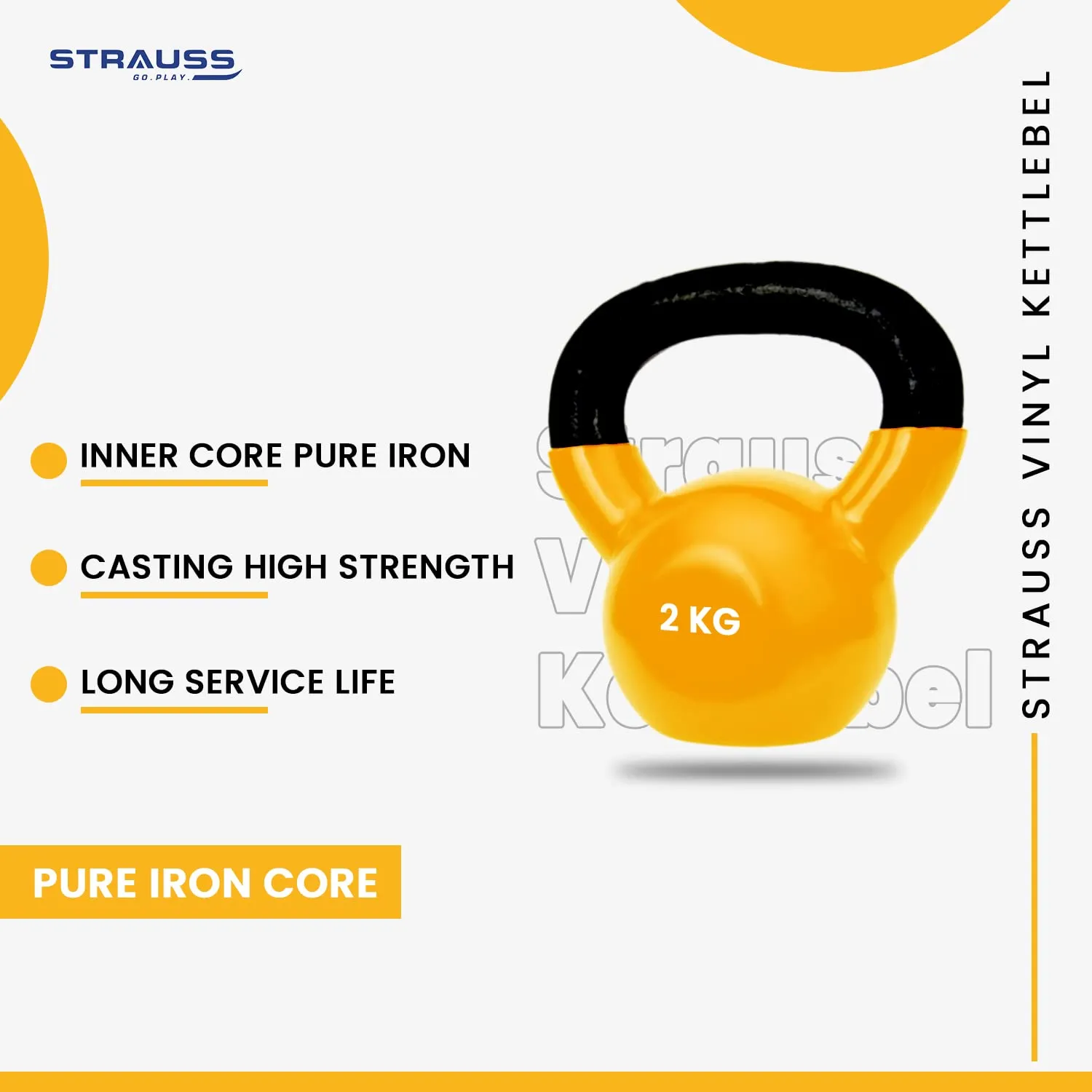 Strauss Premium Vinyl Kettlebell Weight for Men & Women | 12 Kg | Ideal for Home Workout, Yoga, Pilates, Gym Exercises | Non-Slip, Easy to Hold, Scratch Resistant (Yellow)