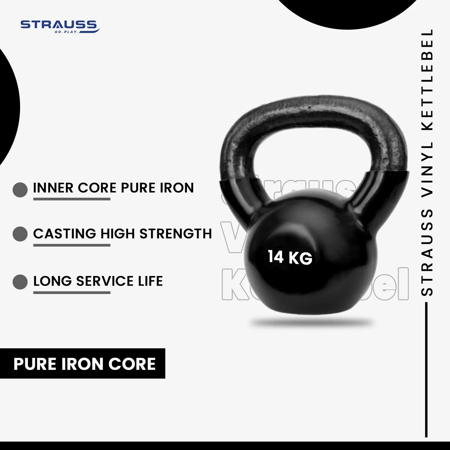 Strauss Premium Vinyl Kettlebell Weight for Men & Women | 14 Kg | Ideal for Home Workout, Yoga, Pilates, Gym Exercises | Non-Slip, Easy to Hold, Scratch Resistant (Black)