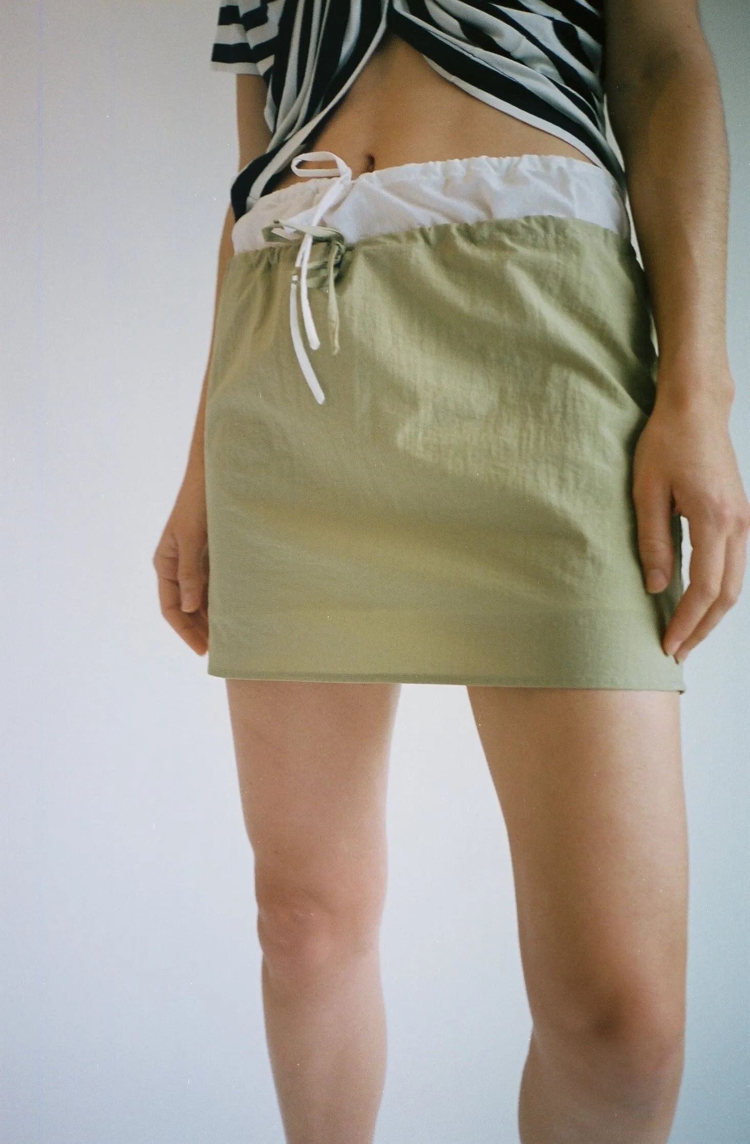 Tan Nylon Mini Skirt