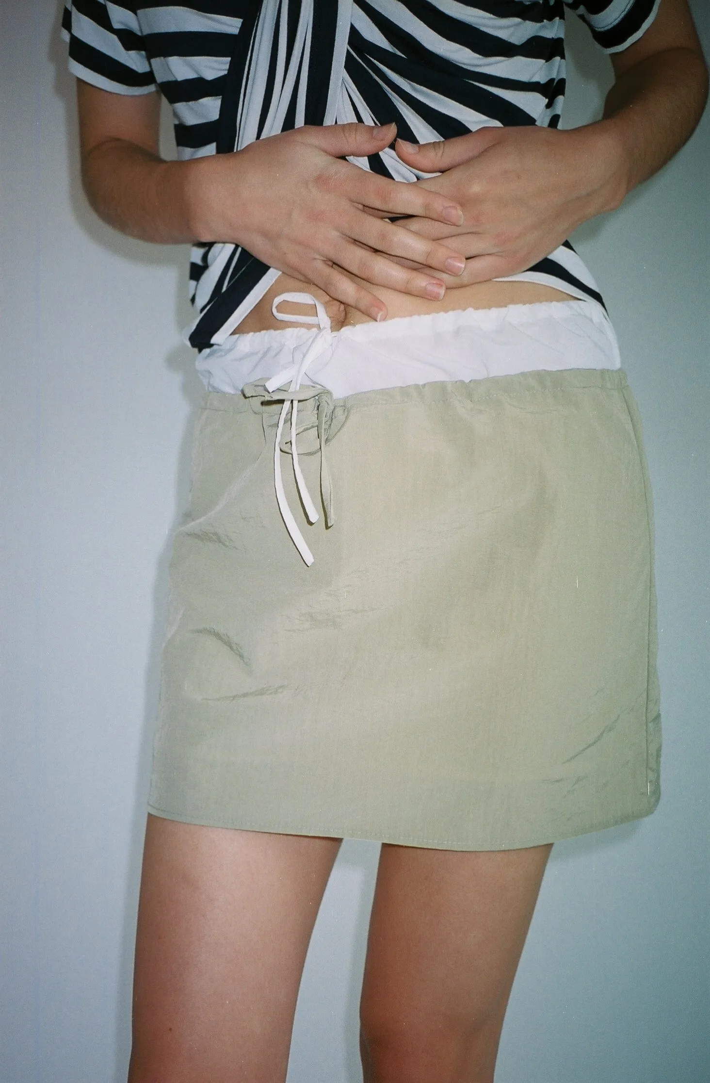 Tan Nylon Mini Skirt