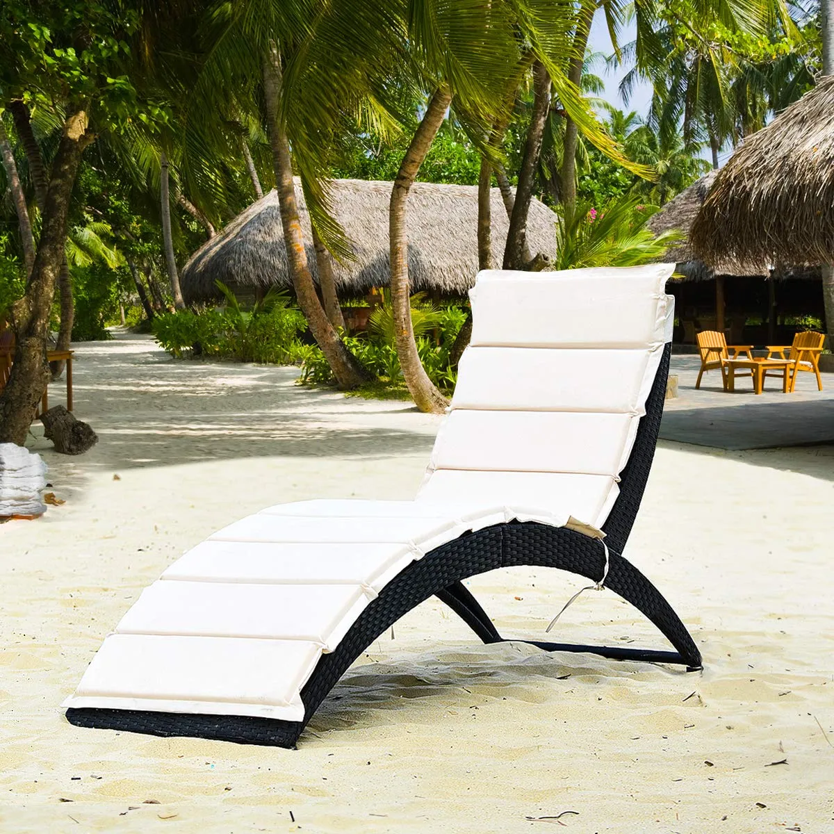 Tangkula Foldable Patio Lounge Chair, Outdoor Rattan Lounger Chaise