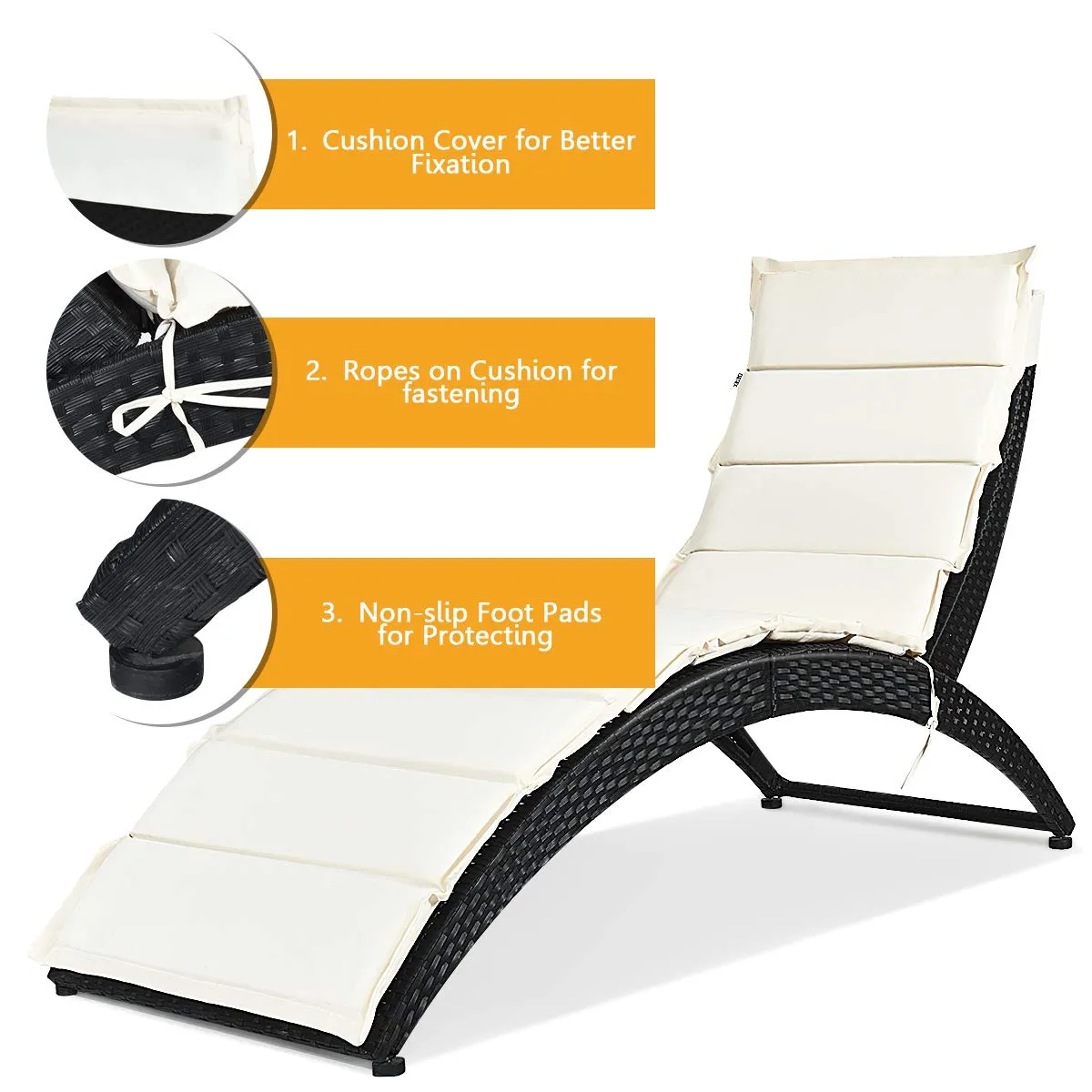 Tangkula Foldable Patio Lounge Chair, Outdoor Rattan Lounger Chaise