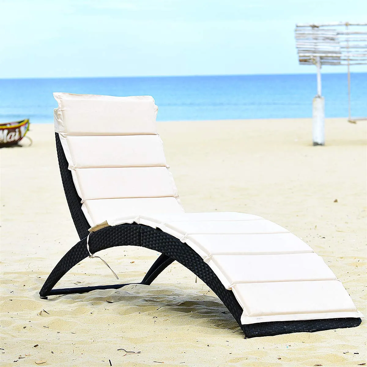 Tangkula Foldable Patio Lounge Chair, Outdoor Rattan Lounger Chaise