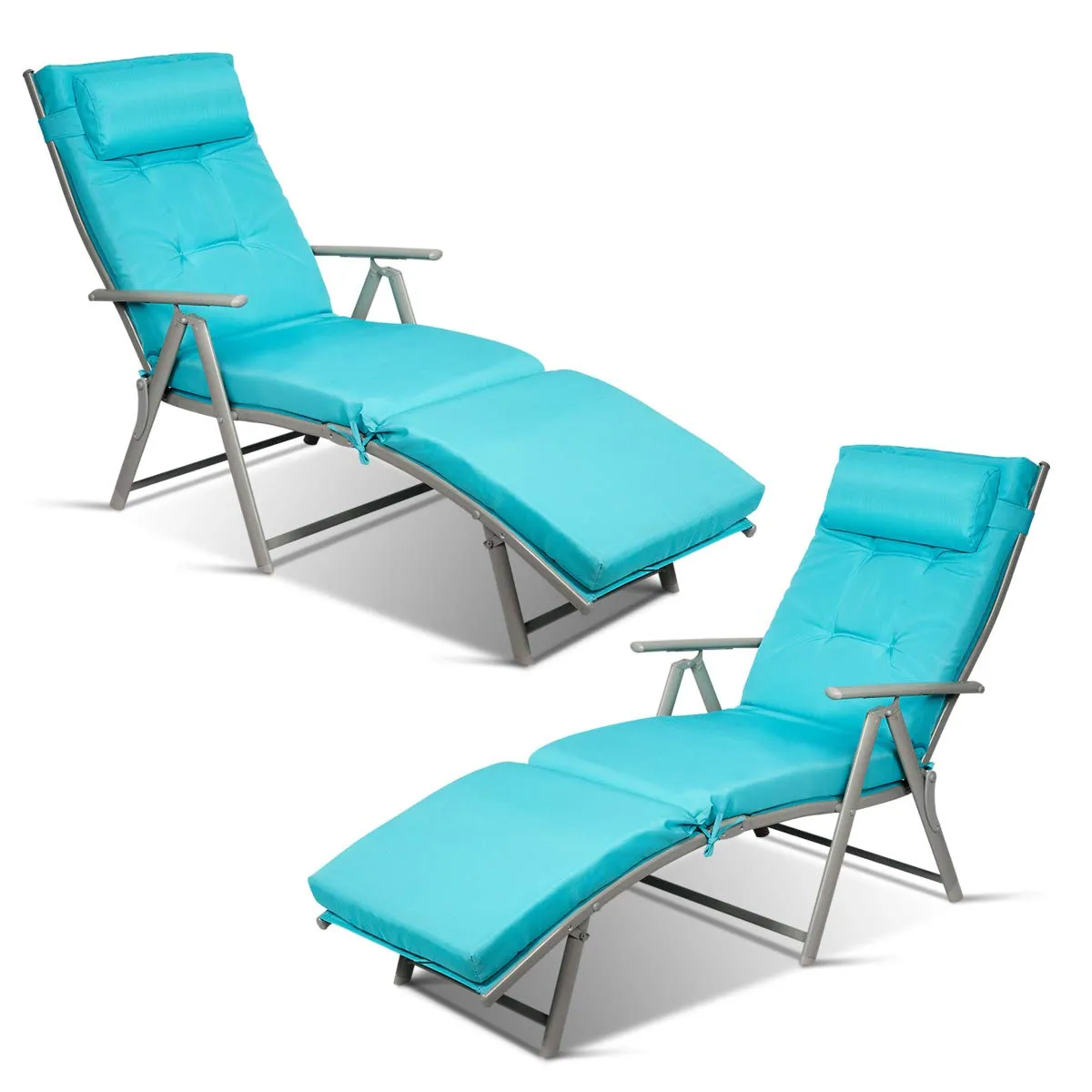 Tangkula Outdoor Folding Chaise Lounge Chair, Lightweight Recliner Chair w/ 7 Adjustable Backrest Positions