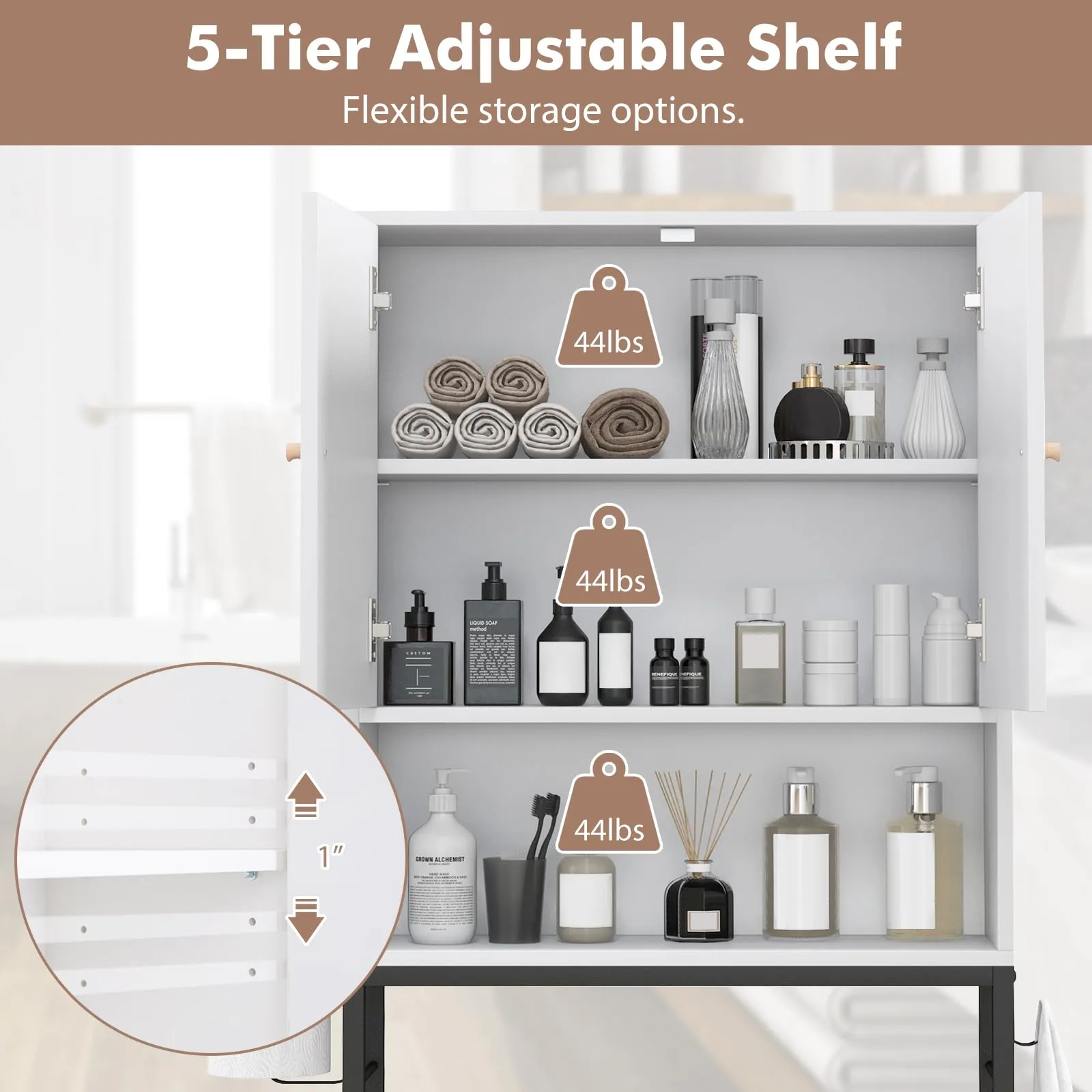 Tangkula Over The Toilet Storage Cabinet, Freestanding Toilet Rack w/ 2 Doors, Adjustable Shelf