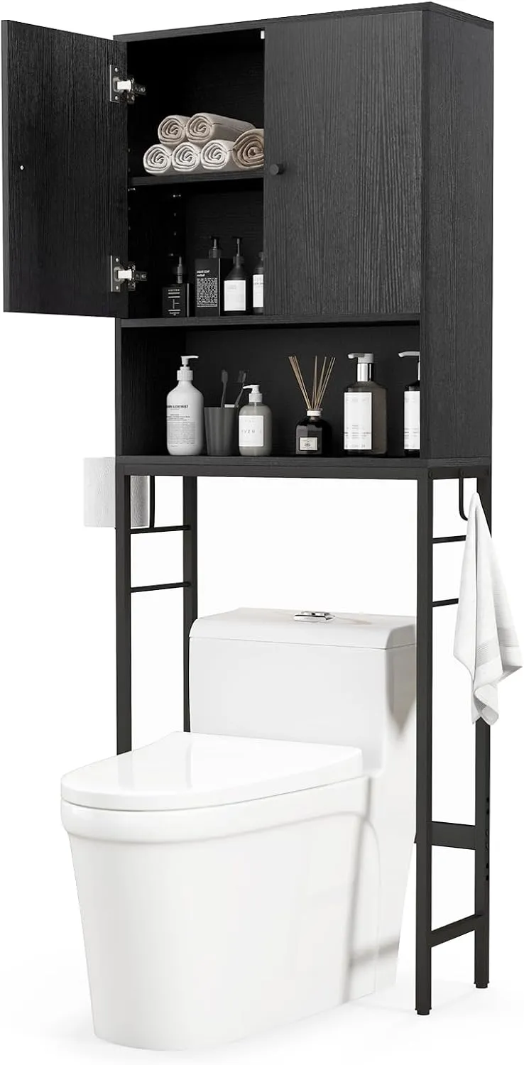 Tangkula Over The Toilet Storage Cabinet, Freestanding Toilet Rack w/ 2 Doors, Adjustable Shelf