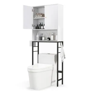 Tangkula Over The Toilet Storage Cabinet, Freestanding Toilet Rack w/ 2 Doors, Adjustable Shelf