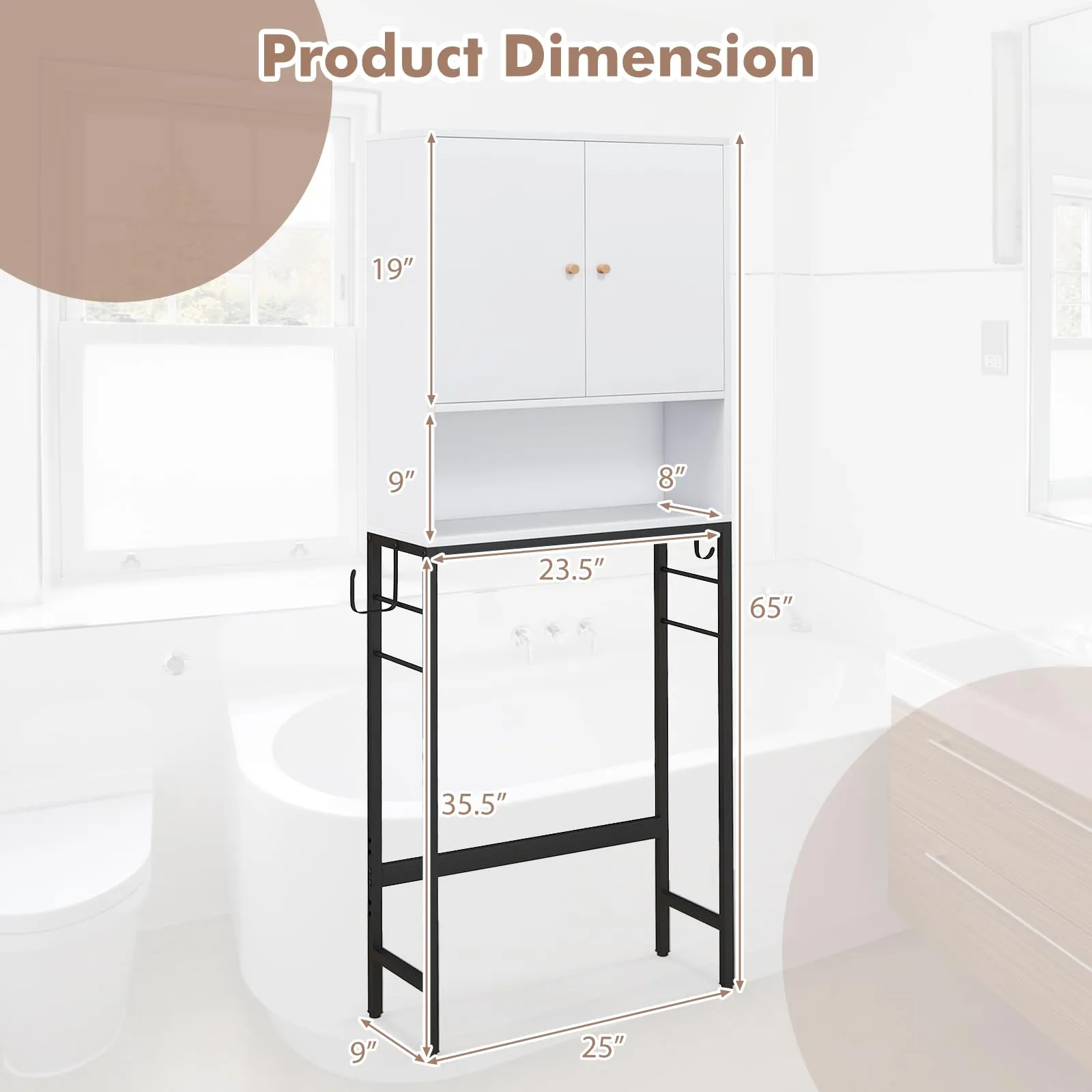 Tangkula Over The Toilet Storage Cabinet, Freestanding Toilet Rack w/ 2 Doors, Adjustable Shelf