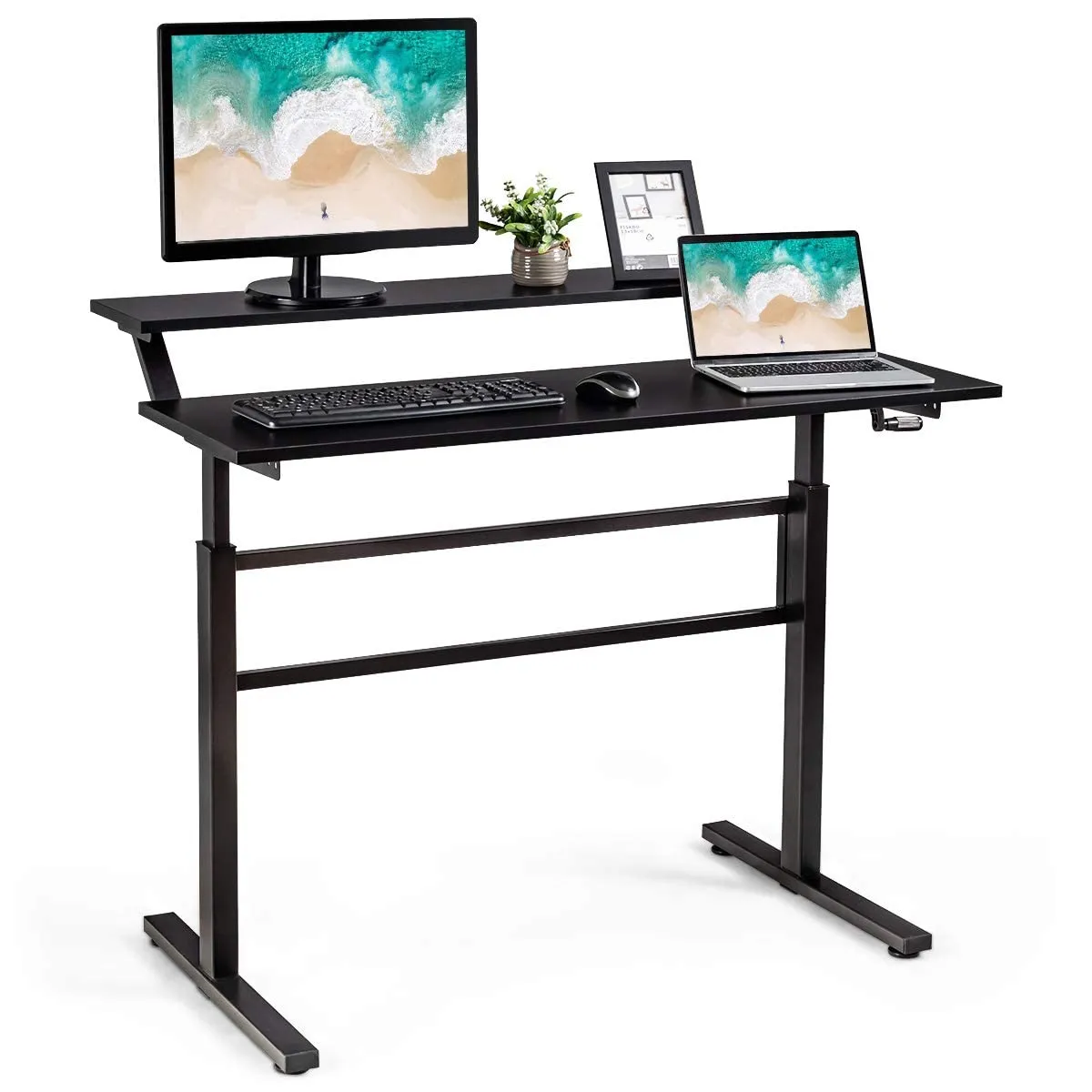 Tangkula Standing Desk, 2-Tier Height Adjustable Sit to Standing Desk