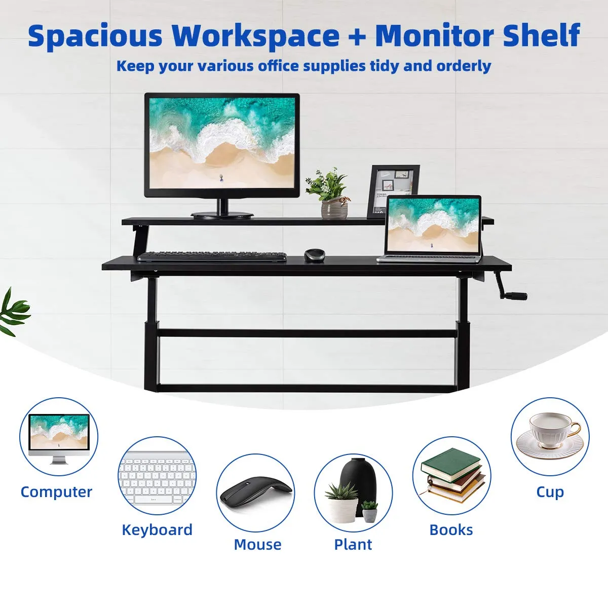 Tangkula Standing Desk, 2-Tier Height Adjustable Sit to Standing Desk