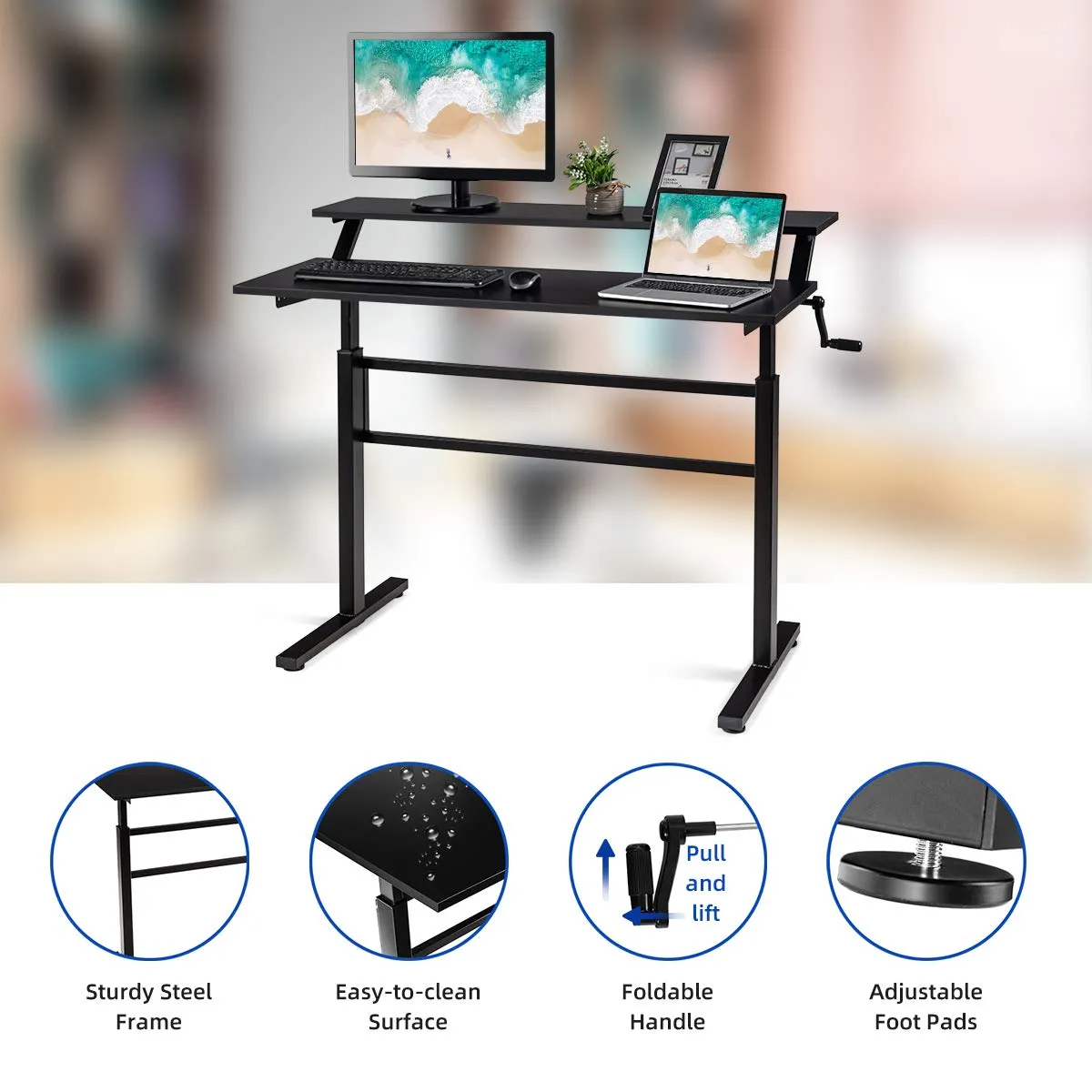 Tangkula Standing Desk, 2-Tier Height Adjustable Sit to Standing Desk