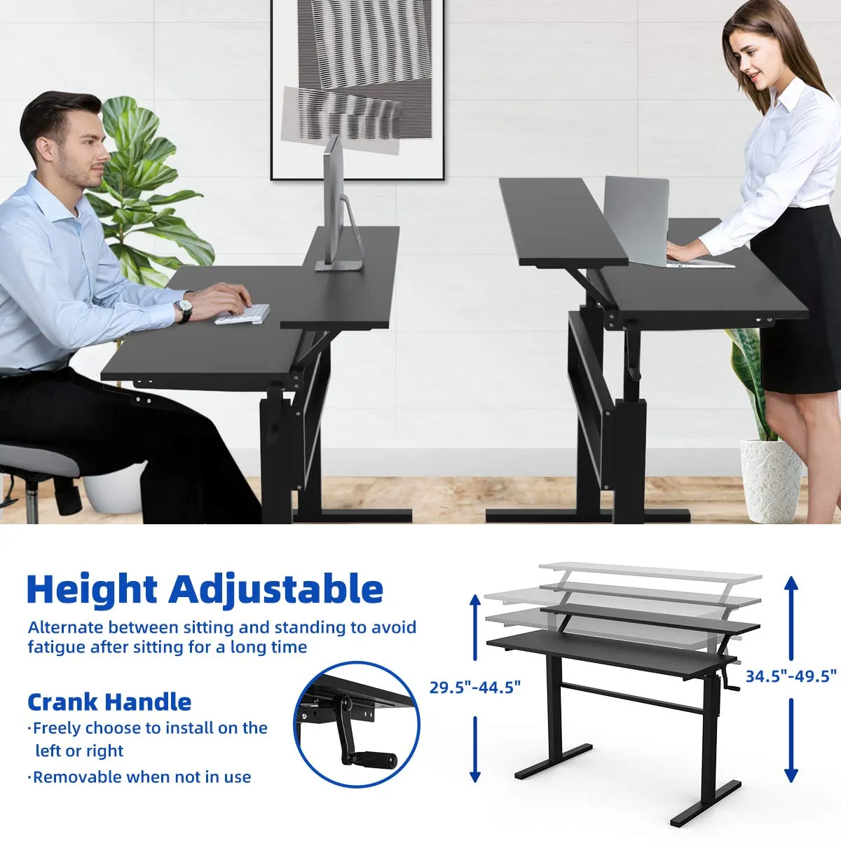 Tangkula Standing Desk, 2-Tier Height Adjustable Sit to Standing Desk