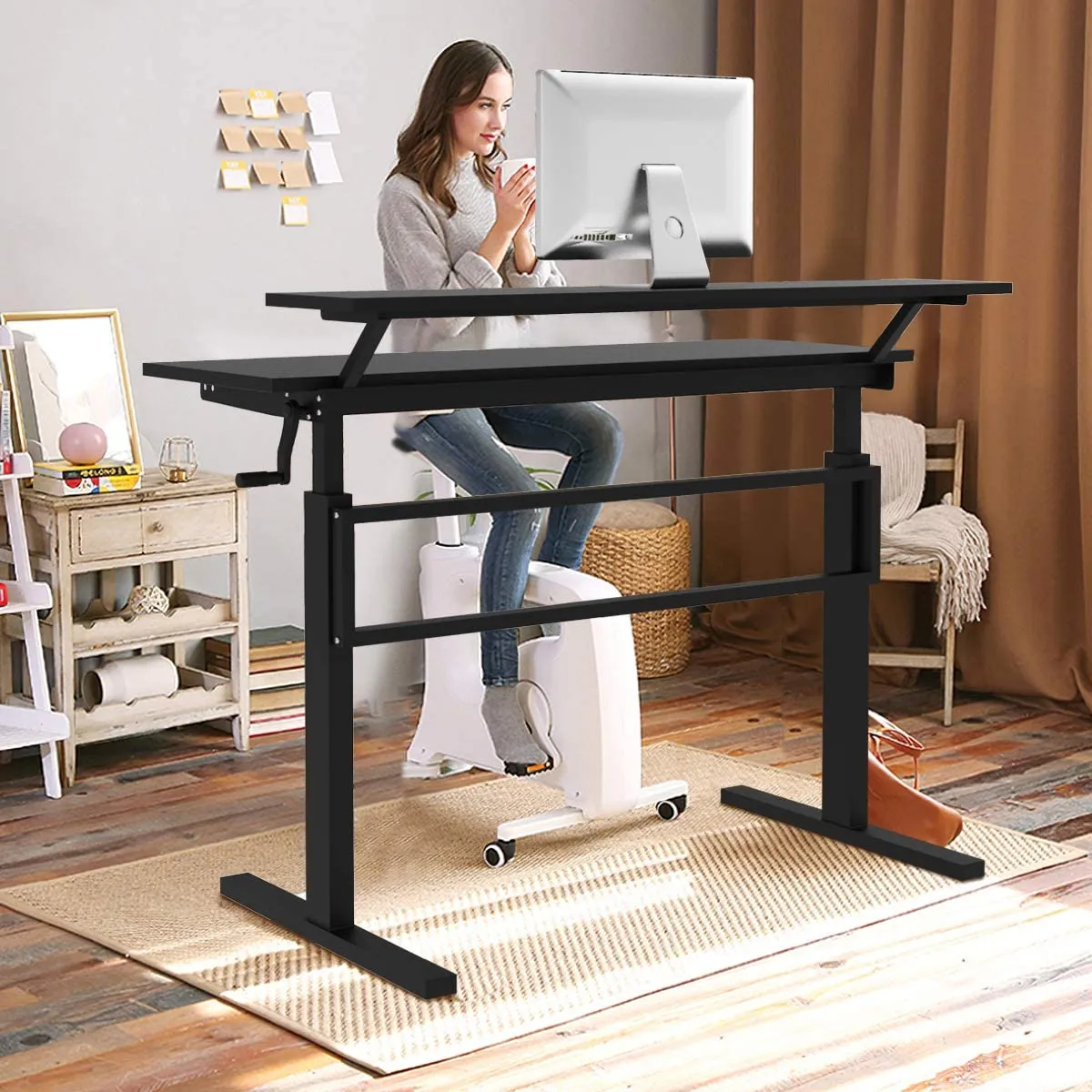 Tangkula Standing Desk, 2-Tier Height Adjustable Sit to Standing Desk