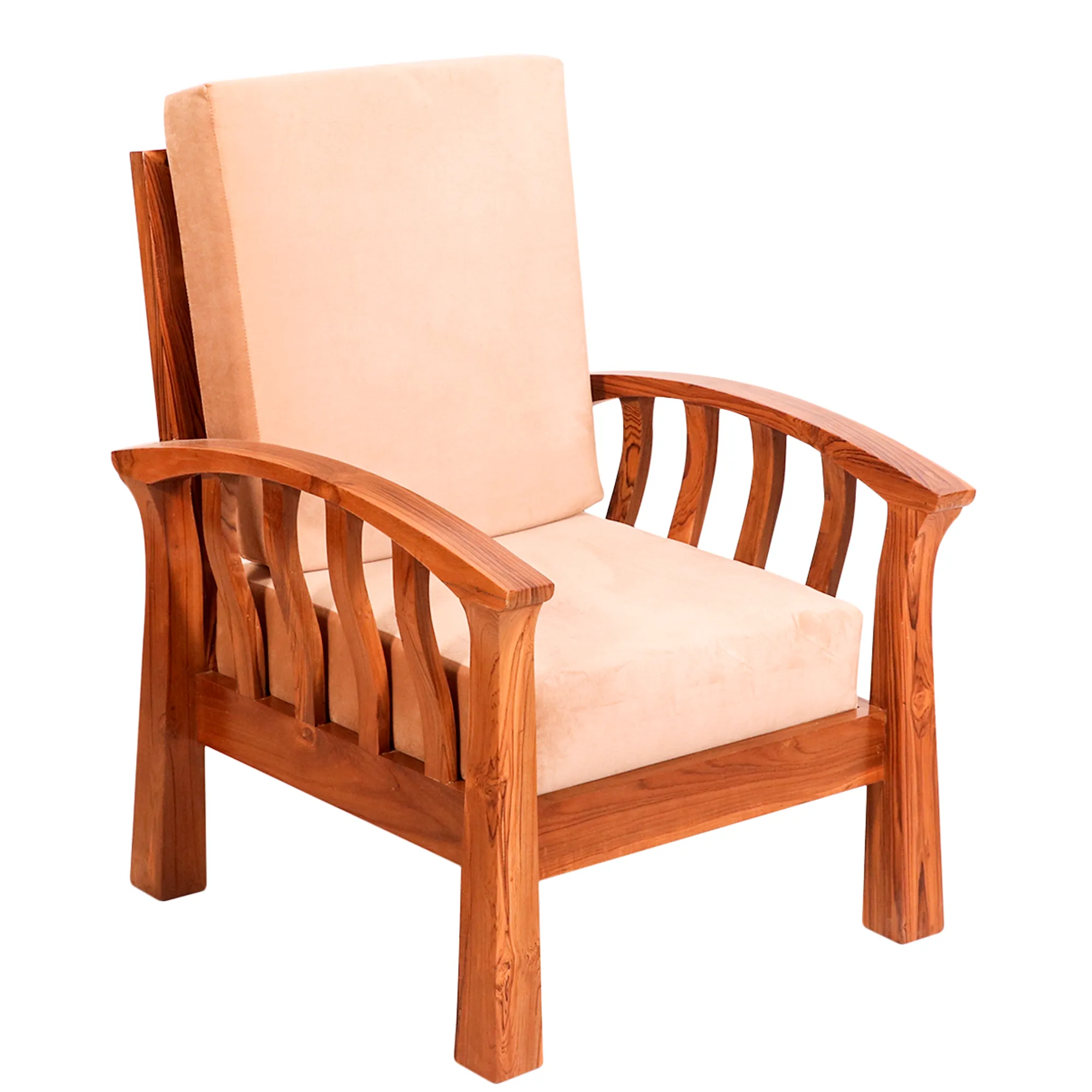 Teak wood curved strip design 1 Seater Sofa