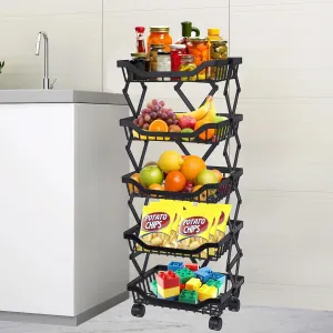 The Better Home Collapsible storage baskets Black | Stackable Kitchen Basket For Storage | Carbon Steel Collapsible Foldable Basket For Fruits And Vegetables | Rust-Resistant | Unbreakable (5 layer)