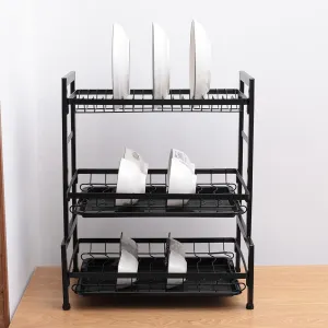 The Better Home Free Mounting Dish Rack | Stackable Kitchen Basket for Storage | Carbon Steel Collapsible Foldable Basket for Fruits and Vegetables | Rust-Resistant | Unbreakable (Dish Rack - 3 Layer)