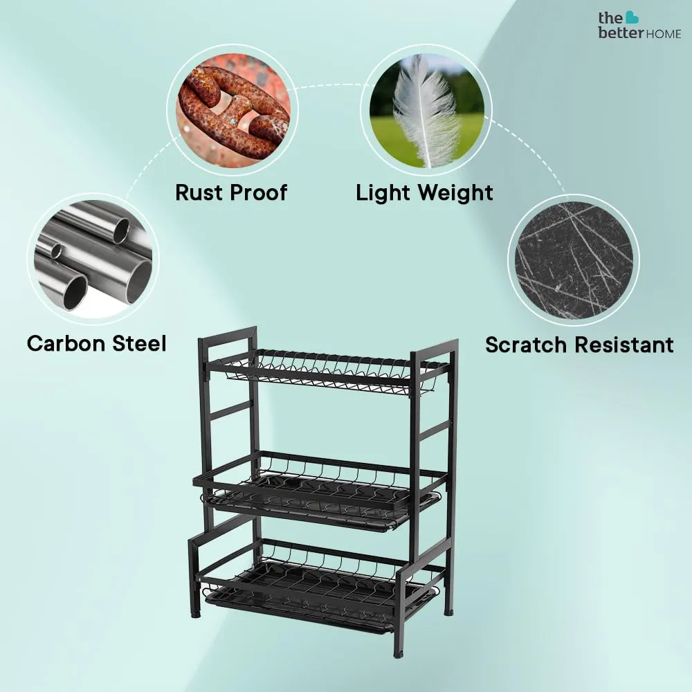 The Better Home Free Mounting Dish Rack | Stackable Kitchen Basket for Storage | Carbon Steel Collapsible Foldable Basket for Fruits and Vegetables | Rust-Resistant | Unbreakable (Dish Rack - 3 Layer)