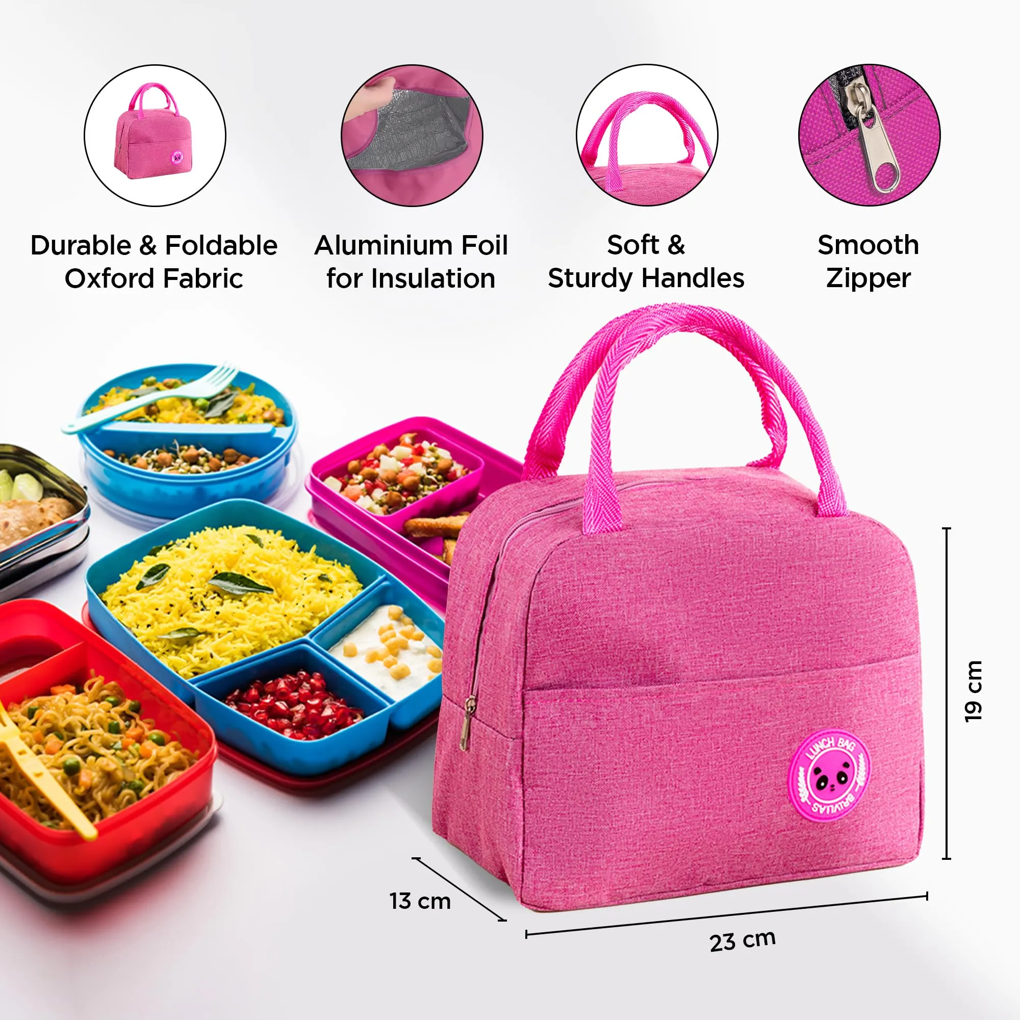 UMAI Insulated Tiffin Lunch Bag| Leakproof, Waterproof, Lightweight Storage Bag | Multipurpose -Office, School, Outdoor Activities (Fuschia)