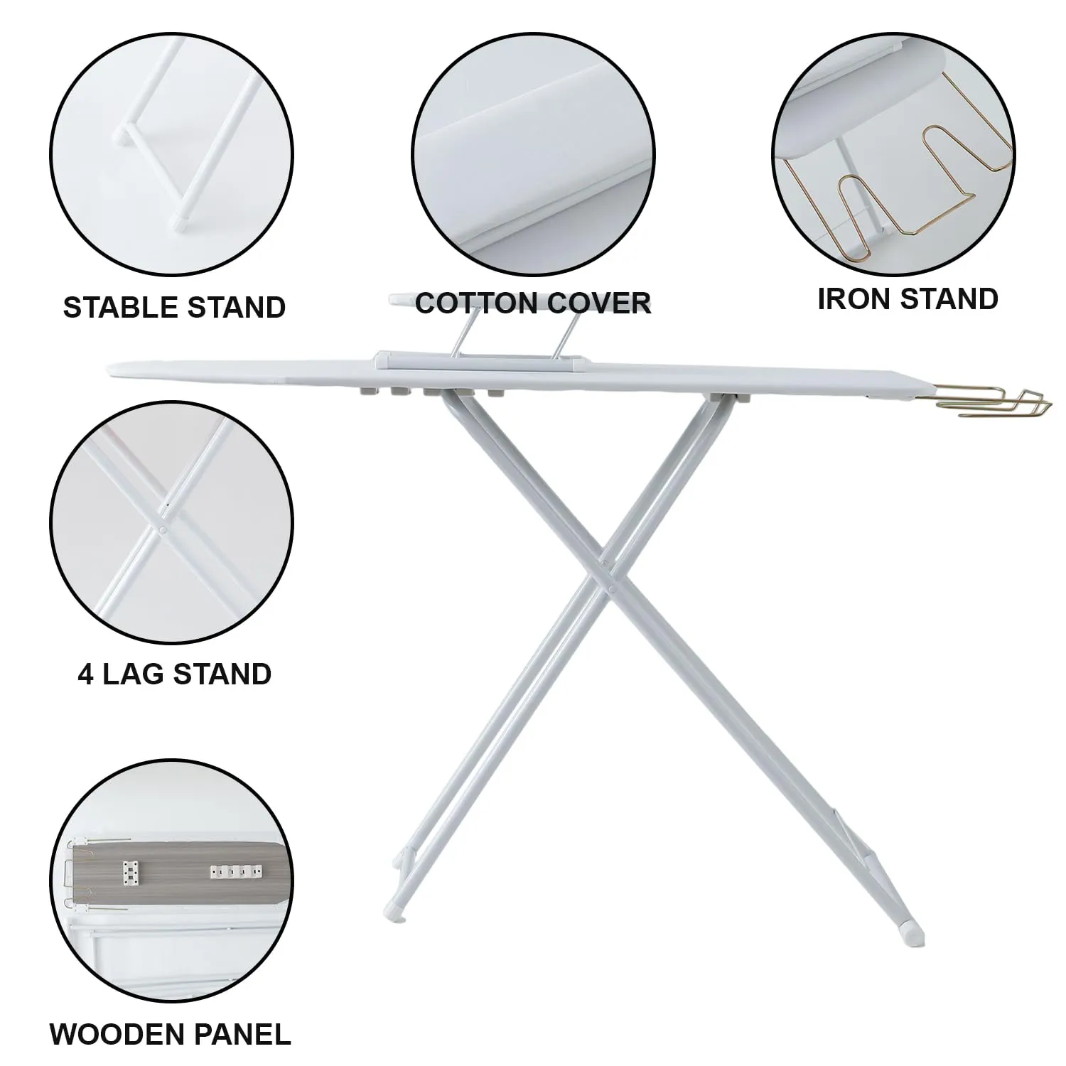 Urbane Home 42 Inch Ironing Board With Small Board|Ironing Stand For Clothes|Press Table for Home (White)