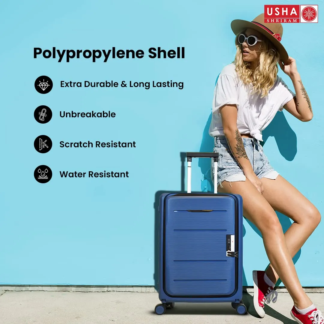 USHA SHRIRAM Cabin & Check-In Bag Combo (2Pcs - 55cm & 65cm) Collapsible Luggage Bag | Polypropylene | Navy | Suitcase For Travel | 360 Degree Wheel & Lock| Foldable Trolley Bag For Travel (Pack of 2)