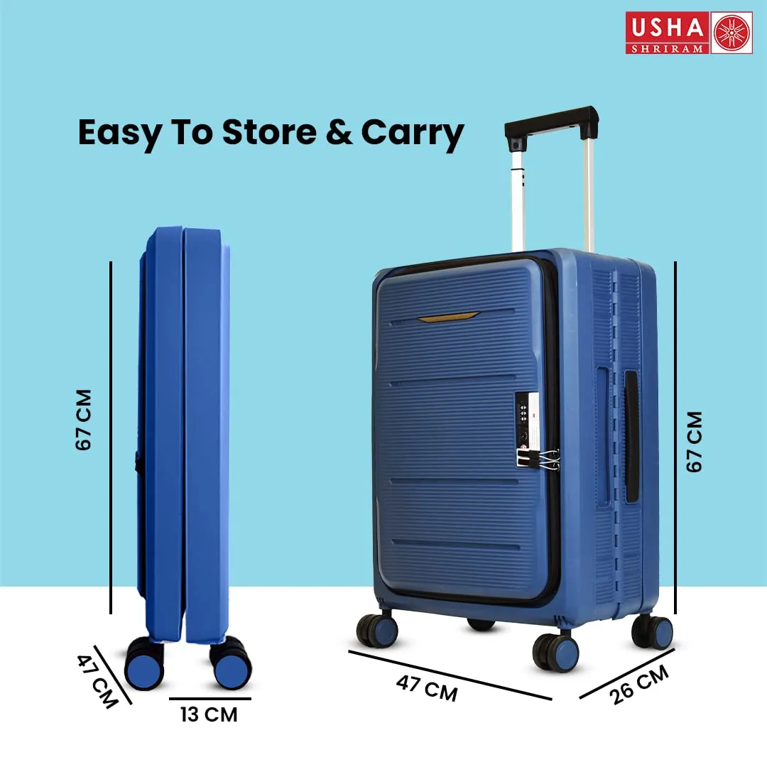 USHA SHRIRAM Cabin & Check-In Bag Combo (2Pcs - 55cm & 65cm) Collapsible Luggage Bag | Polypropylene | Navy | Suitcase For Travel | 360 Degree Wheel & Lock| Foldable Trolley Bag For Travel (Pack of 2)