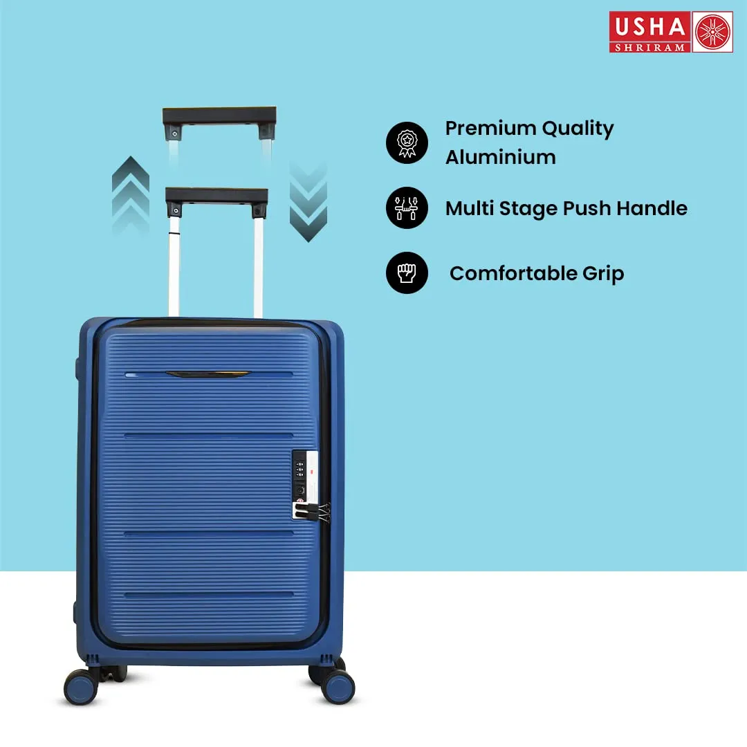 USHA SHRIRAM Cabin & Check-In Bag Combo (2Pcs - 55cm & 65cm) Collapsible Luggage Bag | Polypropylene | Navy | Suitcase For Travel | 360 Degree Wheel & Lock| Foldable Trolley Bag For Travel (Pack of 2)