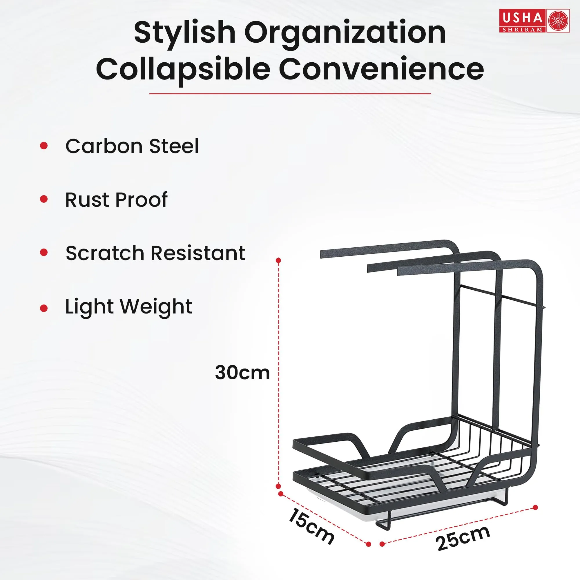 USHA SHRIRAM Carbon Steel Bathroom Organiser Stand (2Pcs) | Kitchen Sink Organiser | Kitchen Organiser Space Saver | Kitchen Bothroom Towel Holder | Psoap Holder For Kitchen Sink | Black