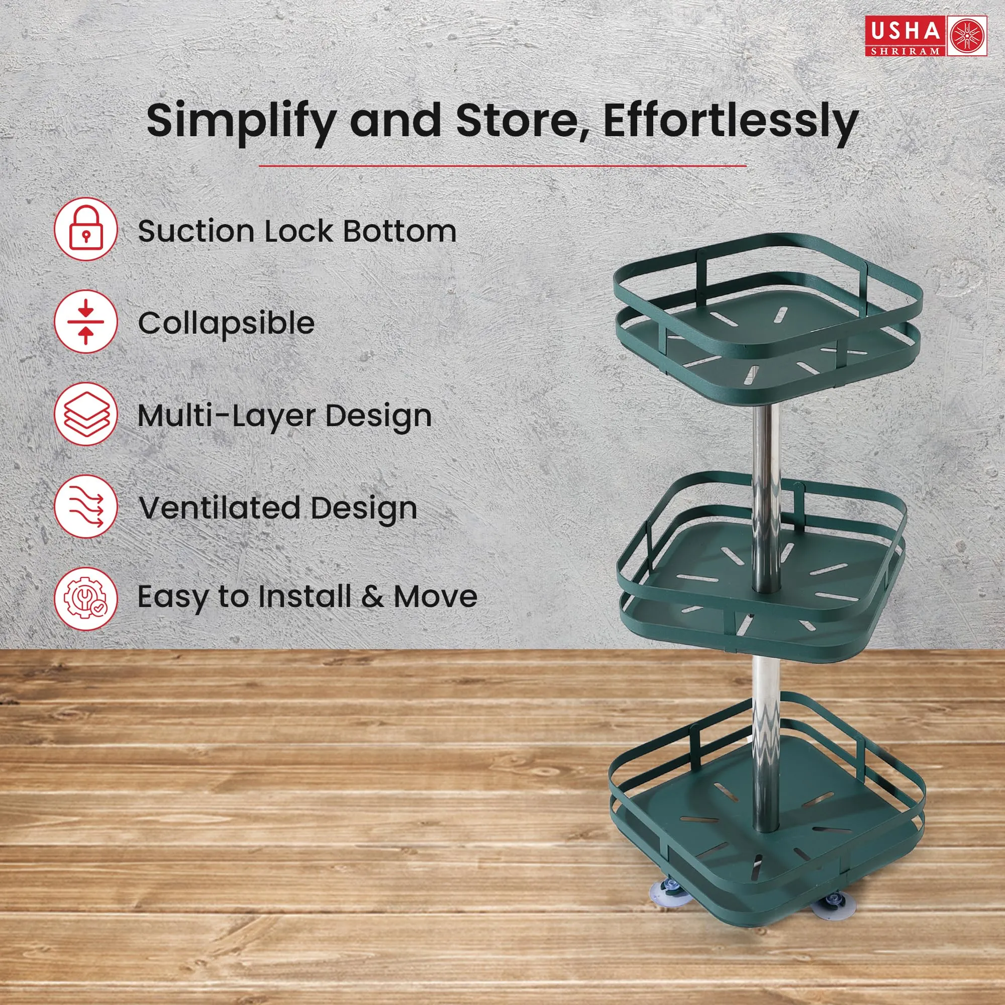 USHA SHRIRAM Carbon Steel Oil Bottle Holder For Kitchen |360 Rotation | Wine Whiskey Bottle Holder | Kitchen Organiser Space Saver | Storage Rack For Kitchen Organiser (Pack of 5, Square - 3 Layer)