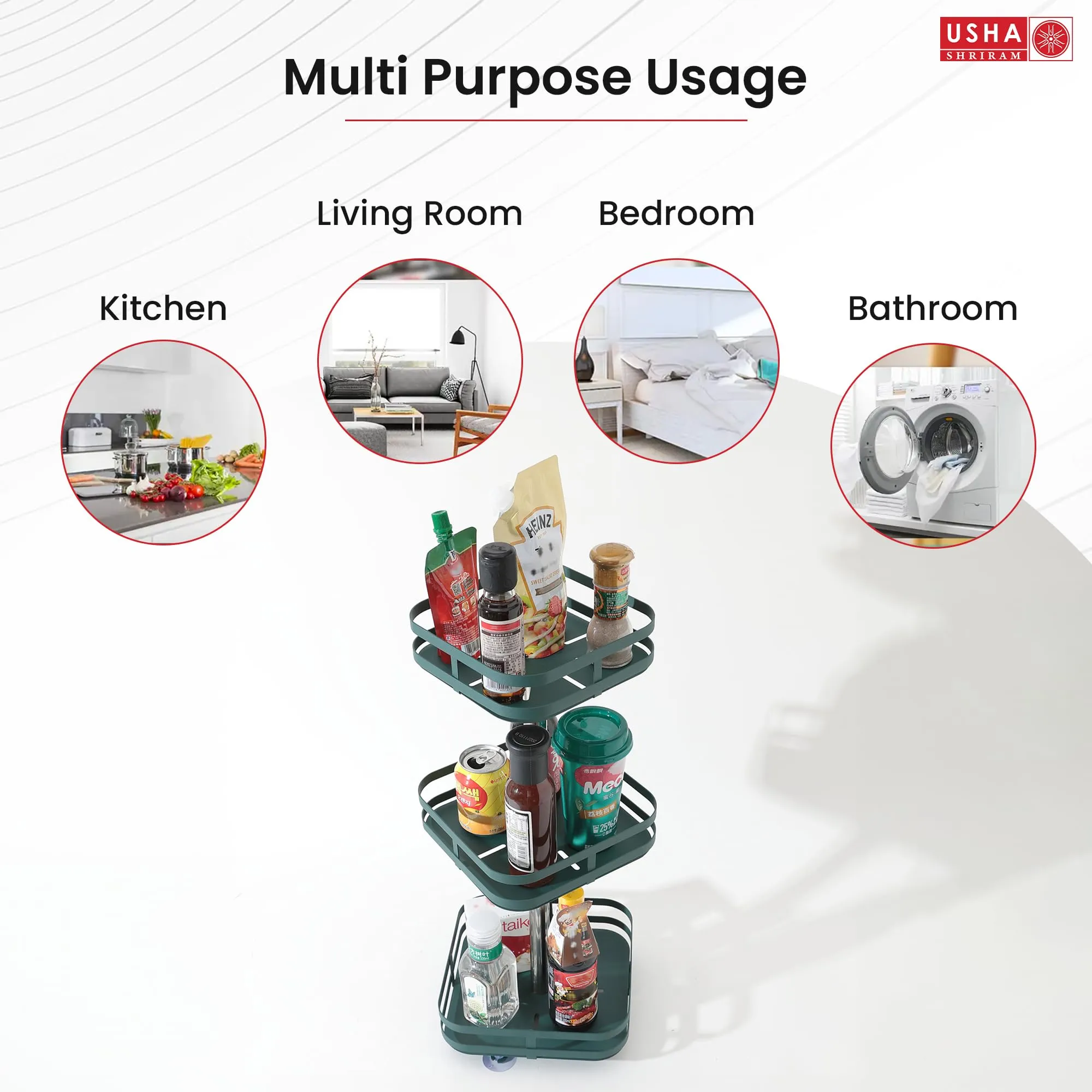 USHA SHRIRAM Carbon Steel Oil Bottle Holder For Kitchen |360 Rotation | Wine Whiskey Bottle Holder | Kitchen Organiser Space Saver | Storage Rack For Kitchen Organiser (Pack of 5, Square - 3 Layer)