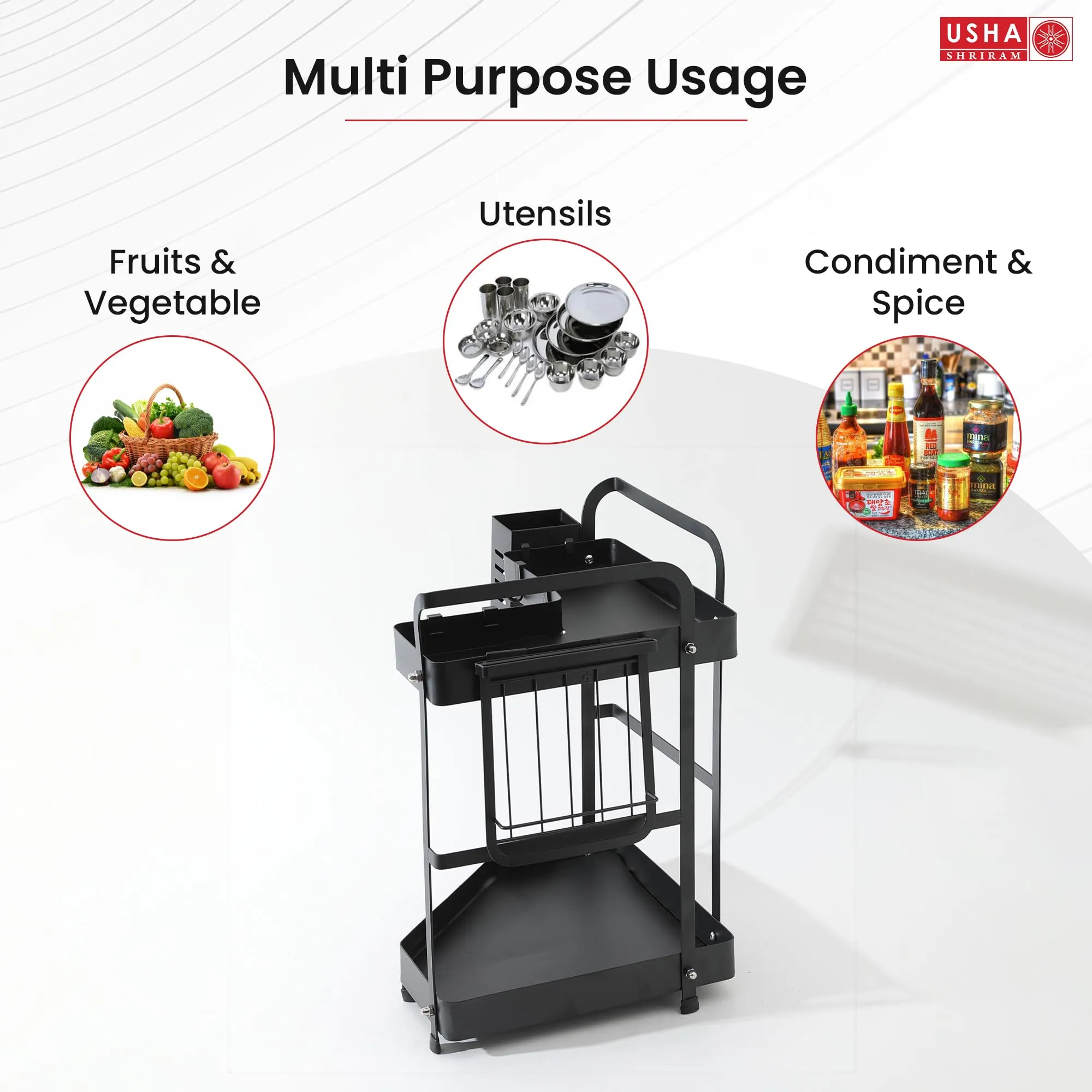 USHA SHRIRAM L The Whole Set of Corner Rack Two Layer (3Pcs) | Stackable Kitchen Basket for Storage | Carbon Steel Collapsible Foldable Basket for Fruits and Vegetables | Rust-Resistant | Unbreakable