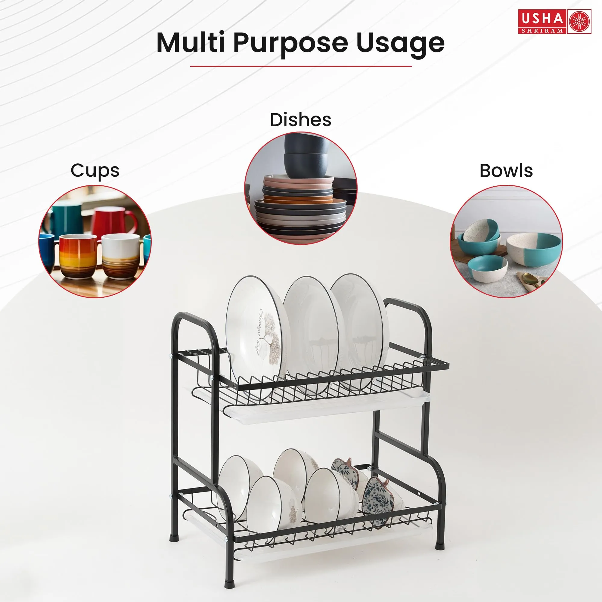 USHA SHRIRAM Plate Bowl Holder Sink Organiser in Kitchen | Kitchen Organiser Rack | Utensil Dish Organiser for Kitchen with Spoon Knife Holder Hooks (Plate Bowl Holder, Pack of 2)