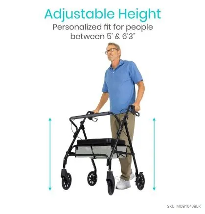 Vive Bariatric Steel Frame Rollator | Extra-Wide Seat | 500 lbs. Limit