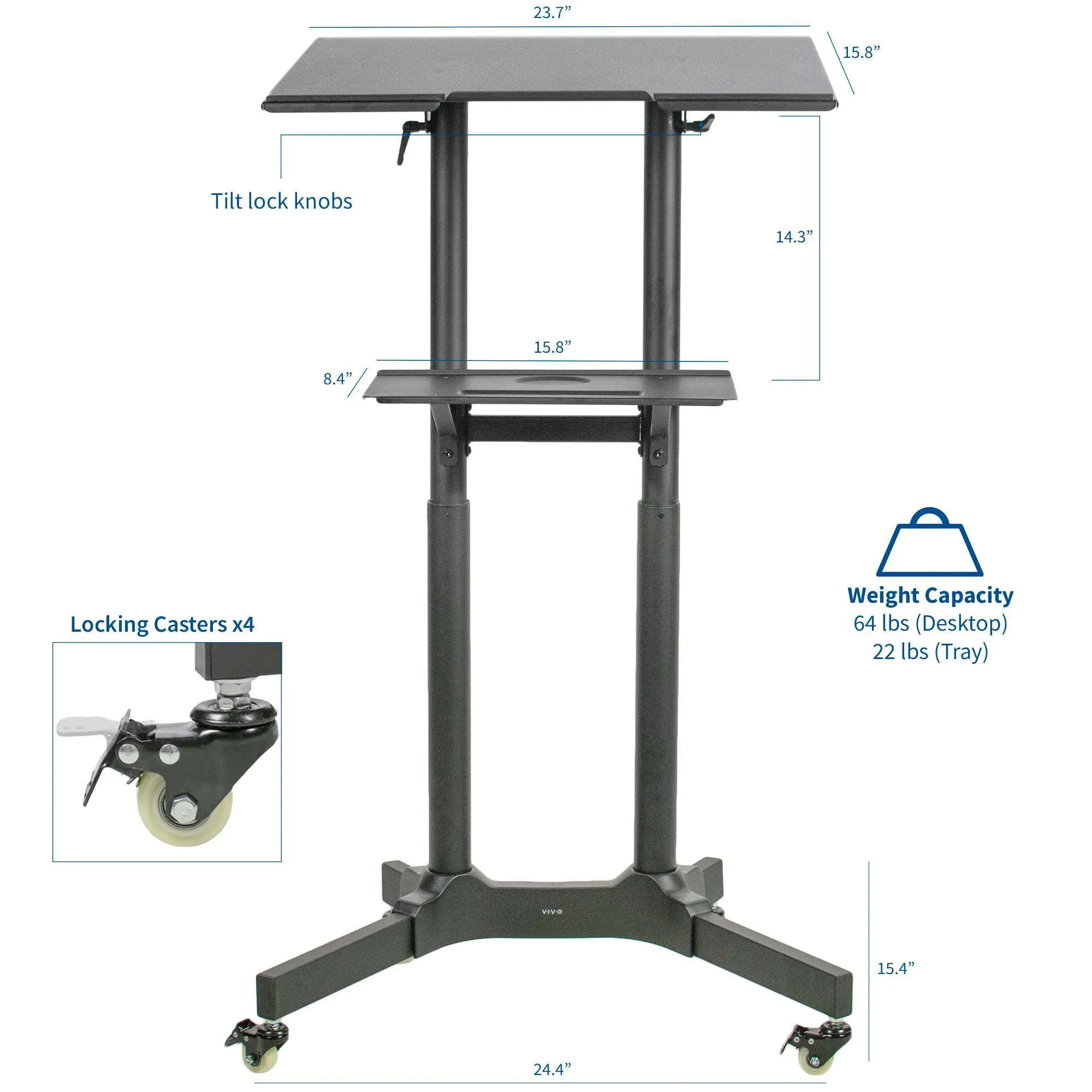 VIVO Black 24" Multi-Purpose Mobile Podium, CART-V03E