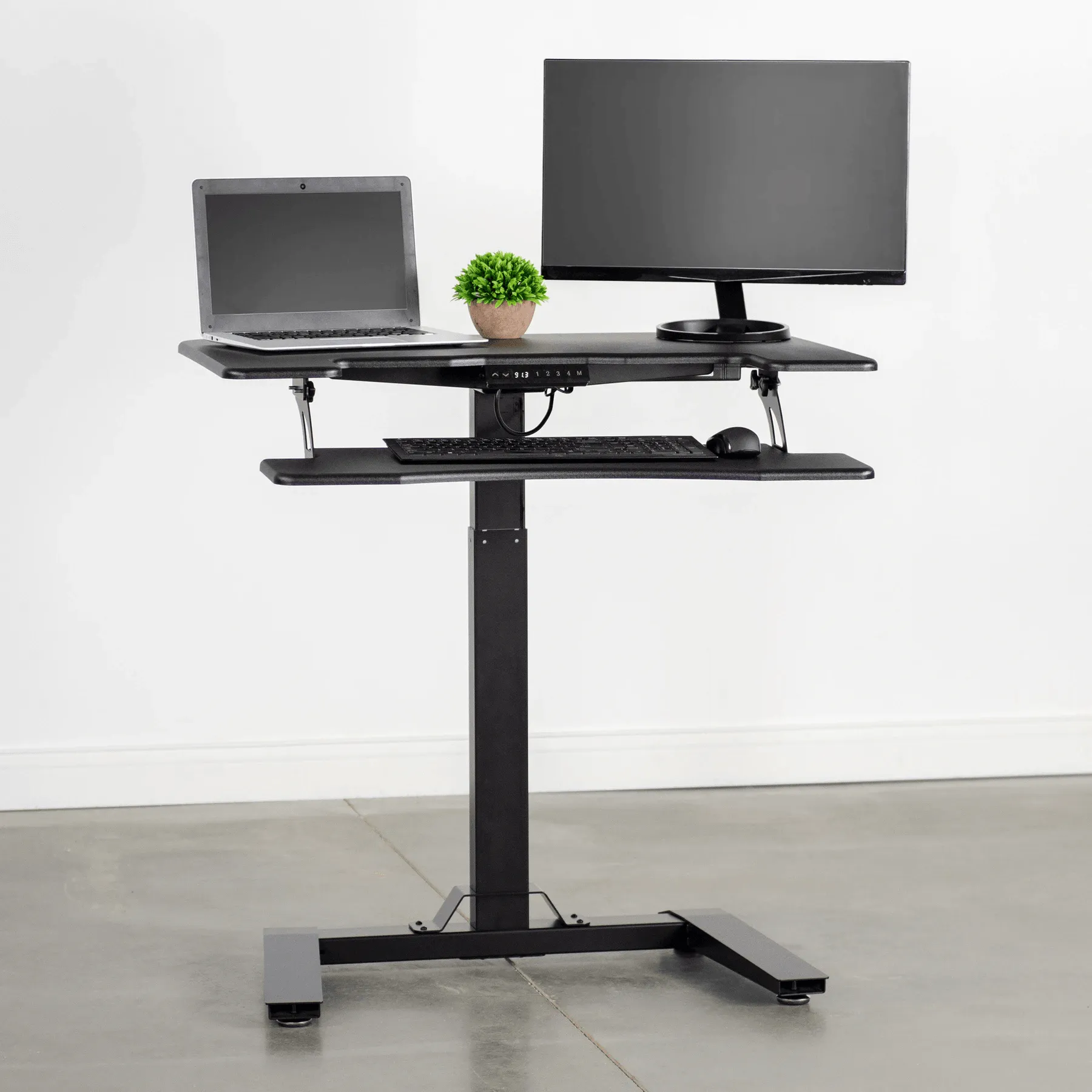 VIVO Black 36" Electric Height-Adjustable Two Platform Standing Desk w/ Base,  DESK-V111V