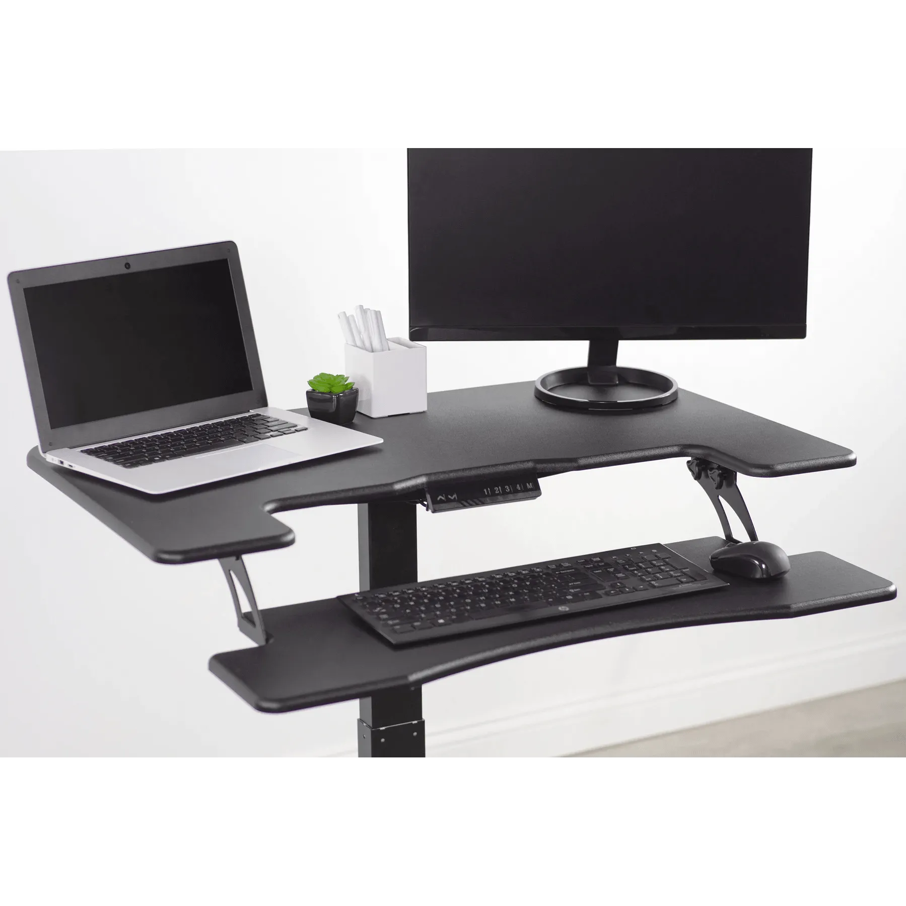 VIVO Black 36" Electric Height-Adjustable Two Platform Standing Desk w/ Base,  DESK-V111V