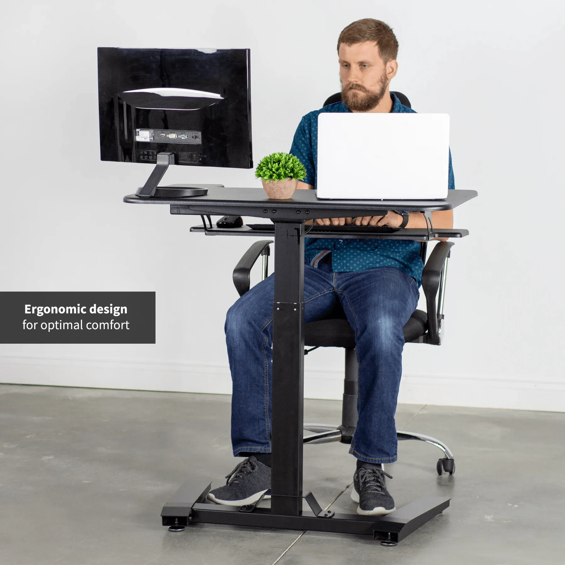 VIVO Black 36" Electric Height-Adjustable Two Platform Standing Desk w/ Base,  DESK-V111V