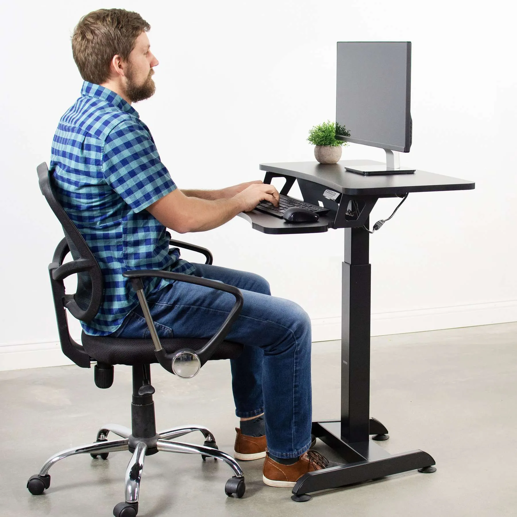 VIVO Black Electric Height-Adjustable Tall Standing Monitor Sit-Stand Desk,  DESK-V111B