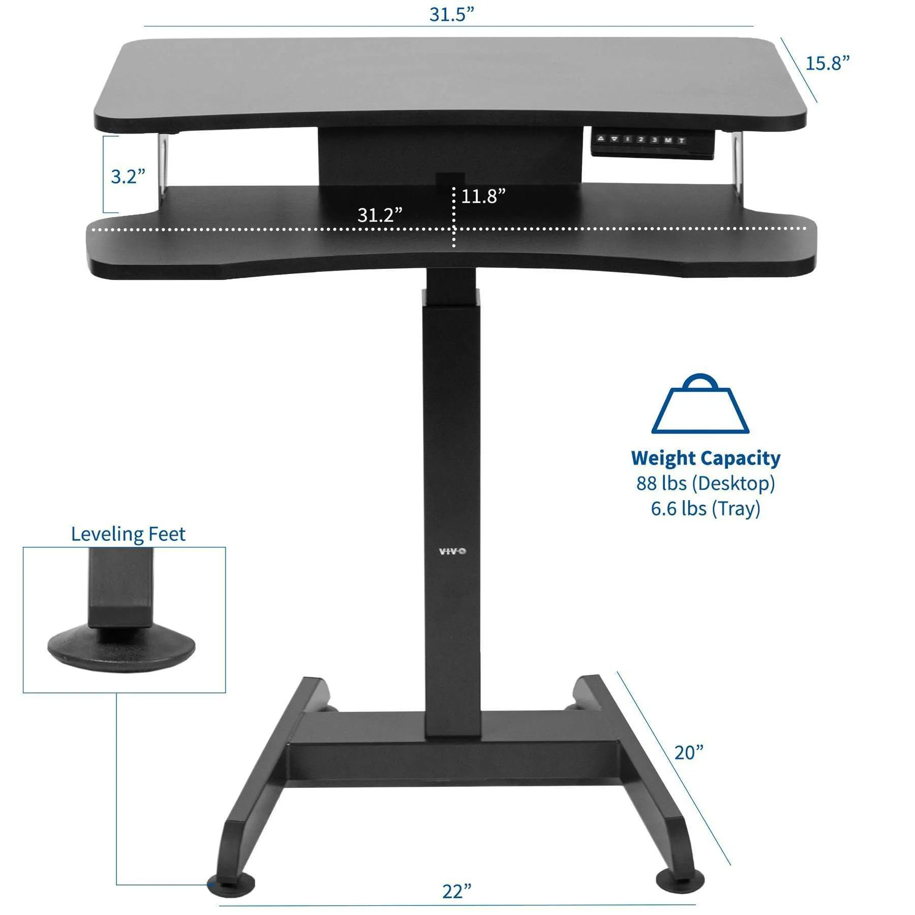 VIVO Black Electric Height-Adjustable Tall Standing Monitor Sit-Stand Desk,  DESK-V111B