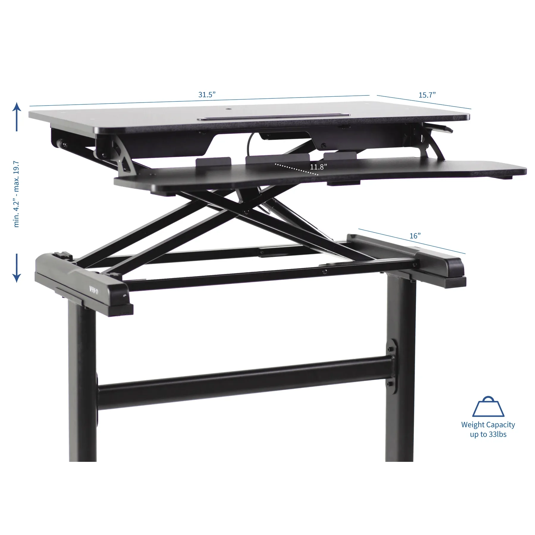 VIVO Black Height-Adjustable 32" Tabletop Converter with Heavy-Duty Desk Frame, DESK-KIT-1KK